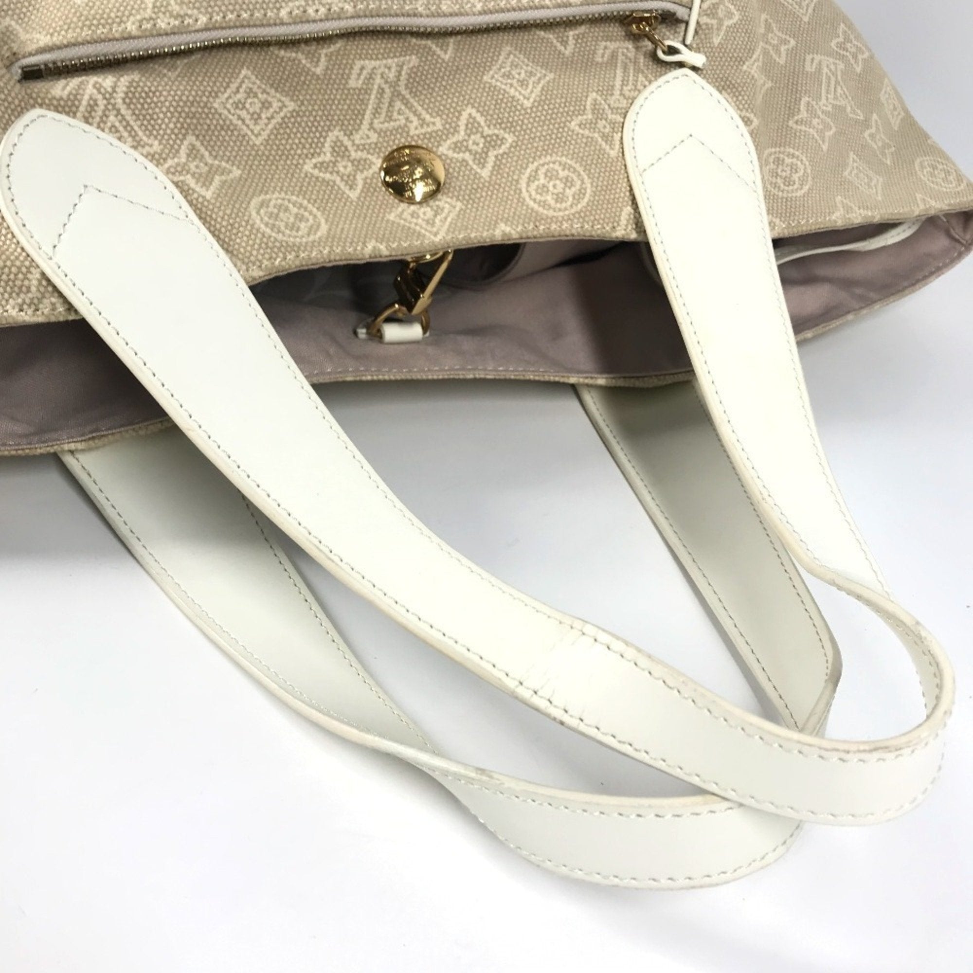 Louis Vuitton Beige White Canvas Leather Shoulder Bag Tote Bag (Pre-Owned)