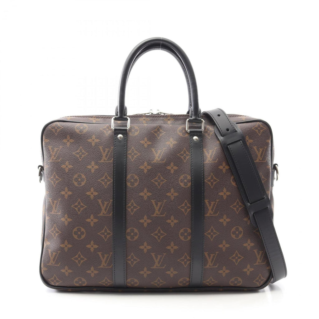 Louis Vuitton Black Brown Coated Canvas Leather Briefcase (Pre-Owned)