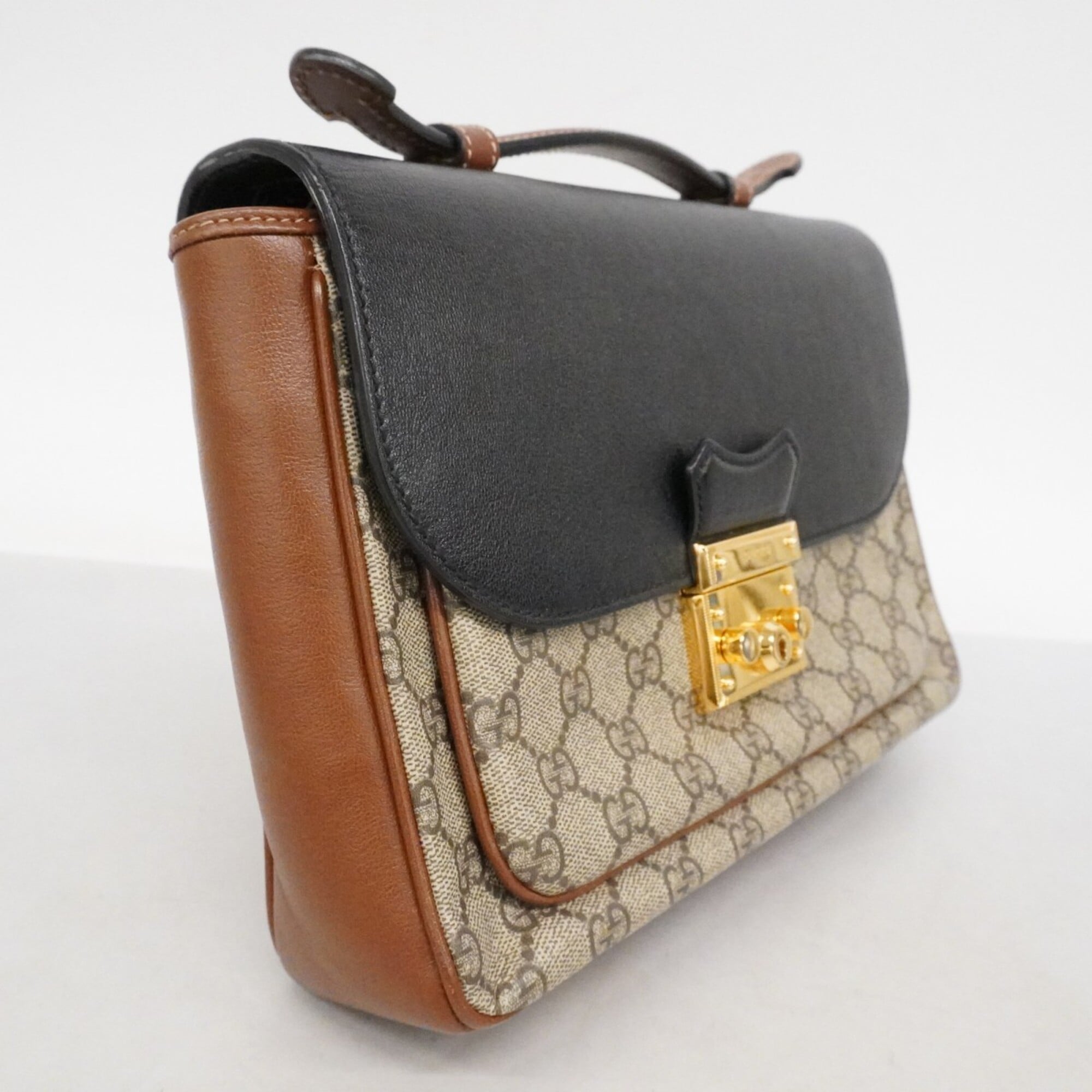Padlock Front Pocket Flap Shoulder Bag GG Coated Canvas and Leather Small