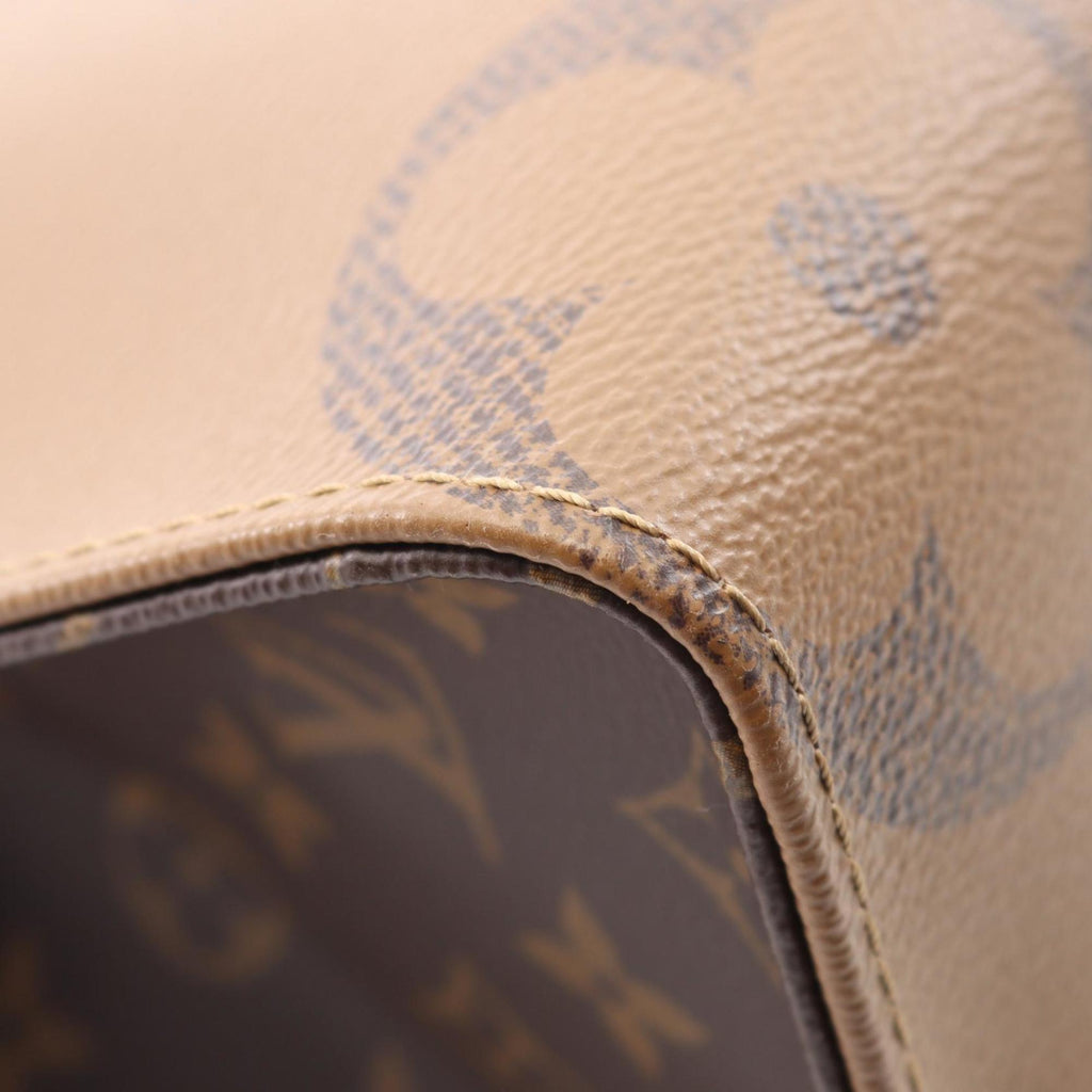 Louis Vuitton Beige Brown Coated Canvas Leather Tote Bag (Pre-Owned)