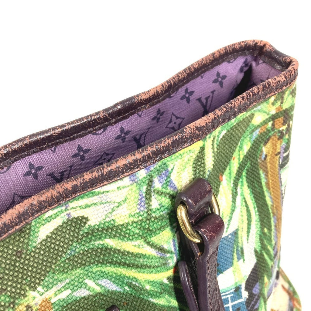 Louis Vuitton Green Leather Canvas Shoulder Bag Tote Bag (Pre-Owned)