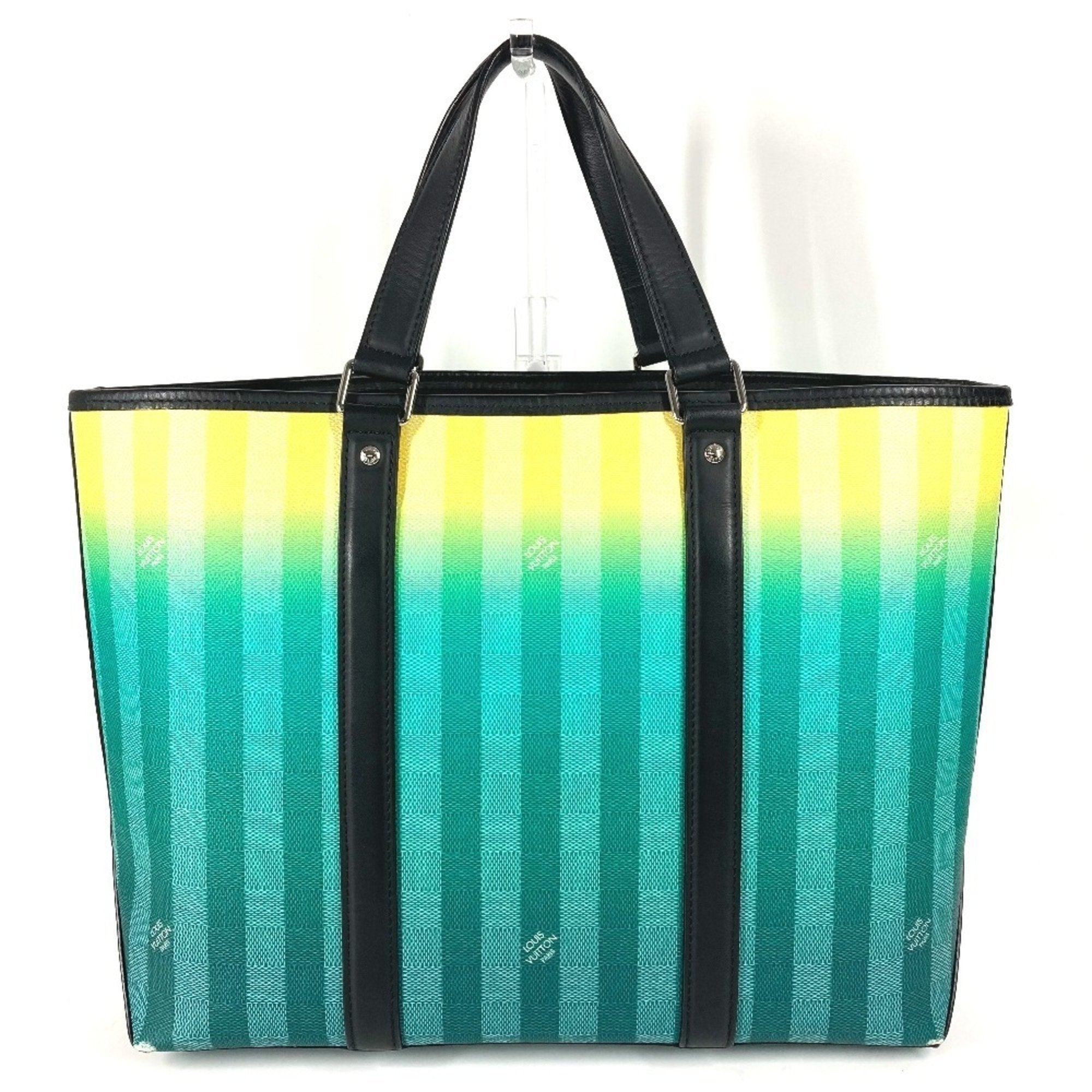 Louis Vuitton Black Green Yellow Leather Canvas Handbag Shoulder Bag Tote Bag (Pre-Owned)