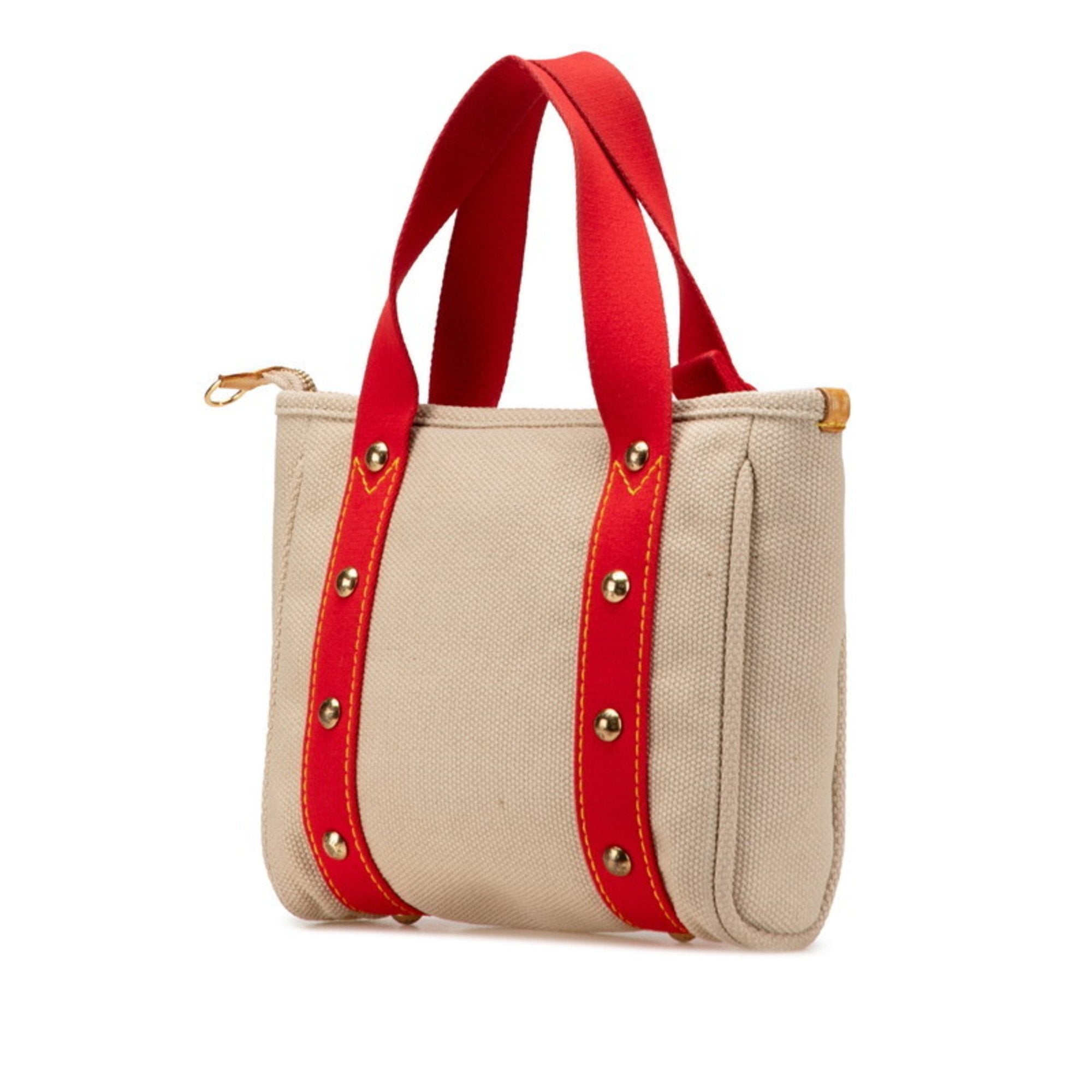 Louis Vuitton Antigua Beige Red Color Canvas Handbag (Pre-Owned)