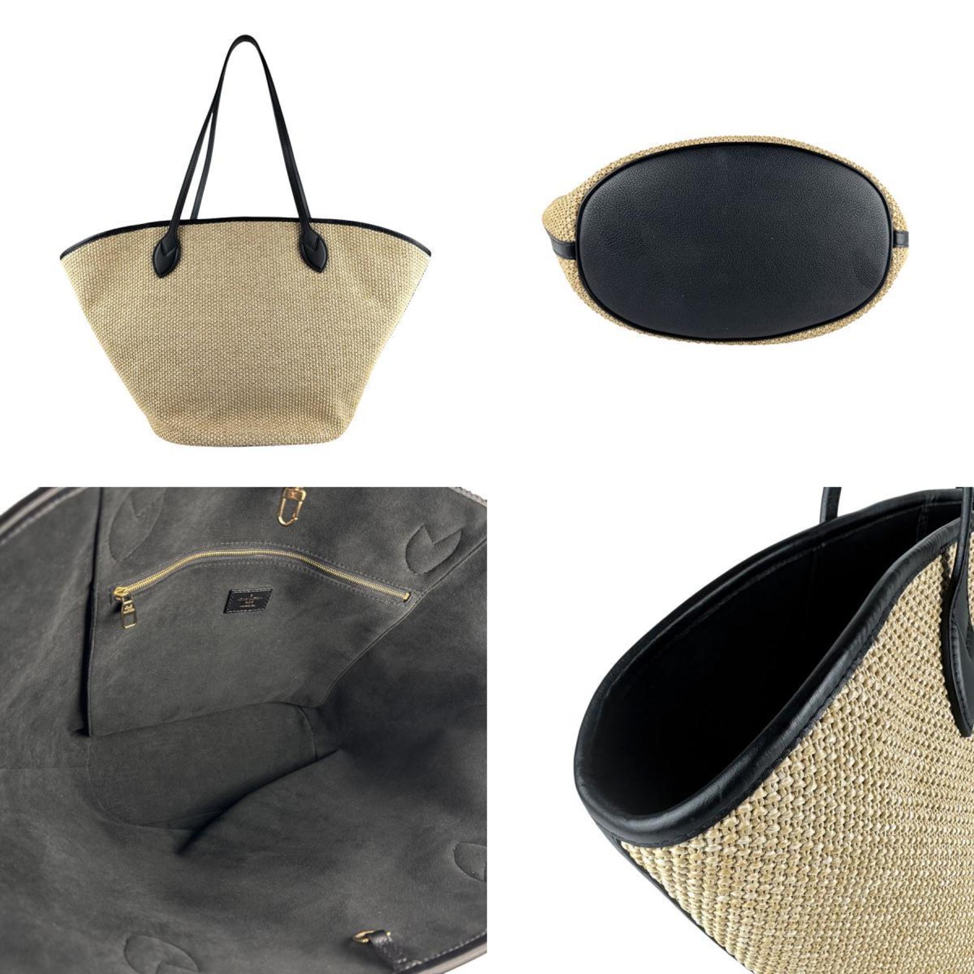 Louis Vuitton Beige Black Raffia Leather Shoulder Bag Tote Bag (Pre-Owned)
