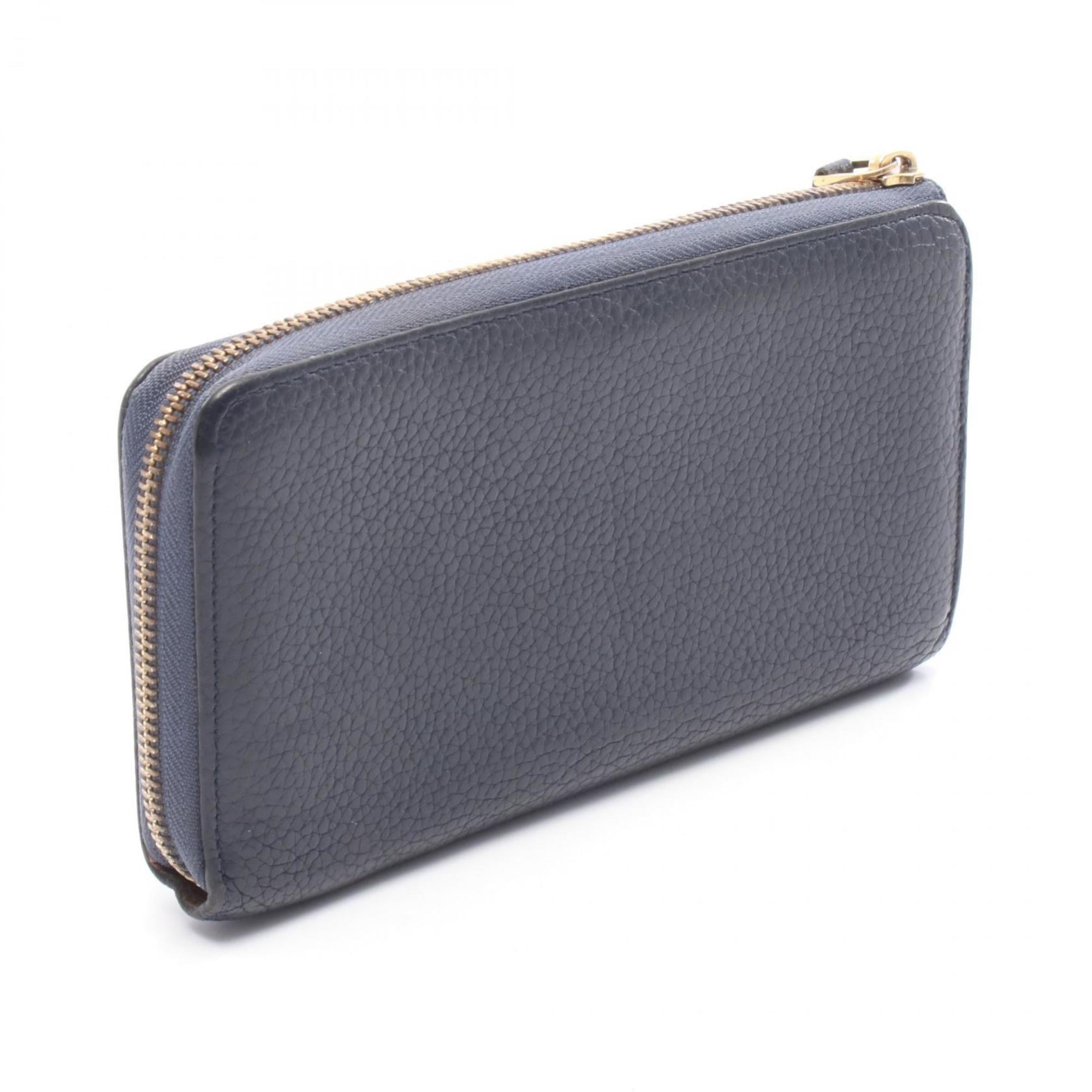 Louis Vuitton Navy Navy Blue Leather Long Wallet (Bi-Fold) (Pre-Owned)