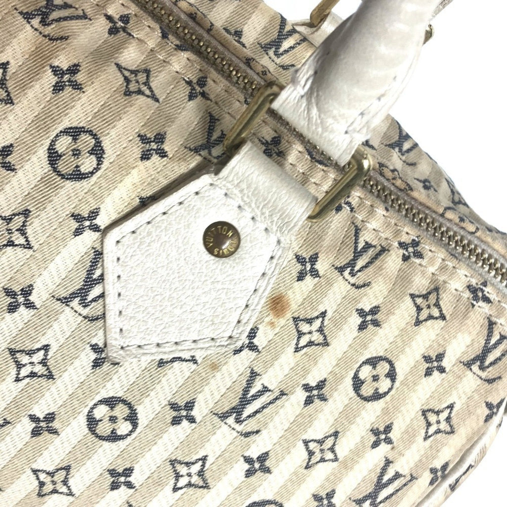 Louis Vuitton Monogram Mini Lin Navy White Monogram Mini Lin Boston Bag Handbag (Pre-Owned)
