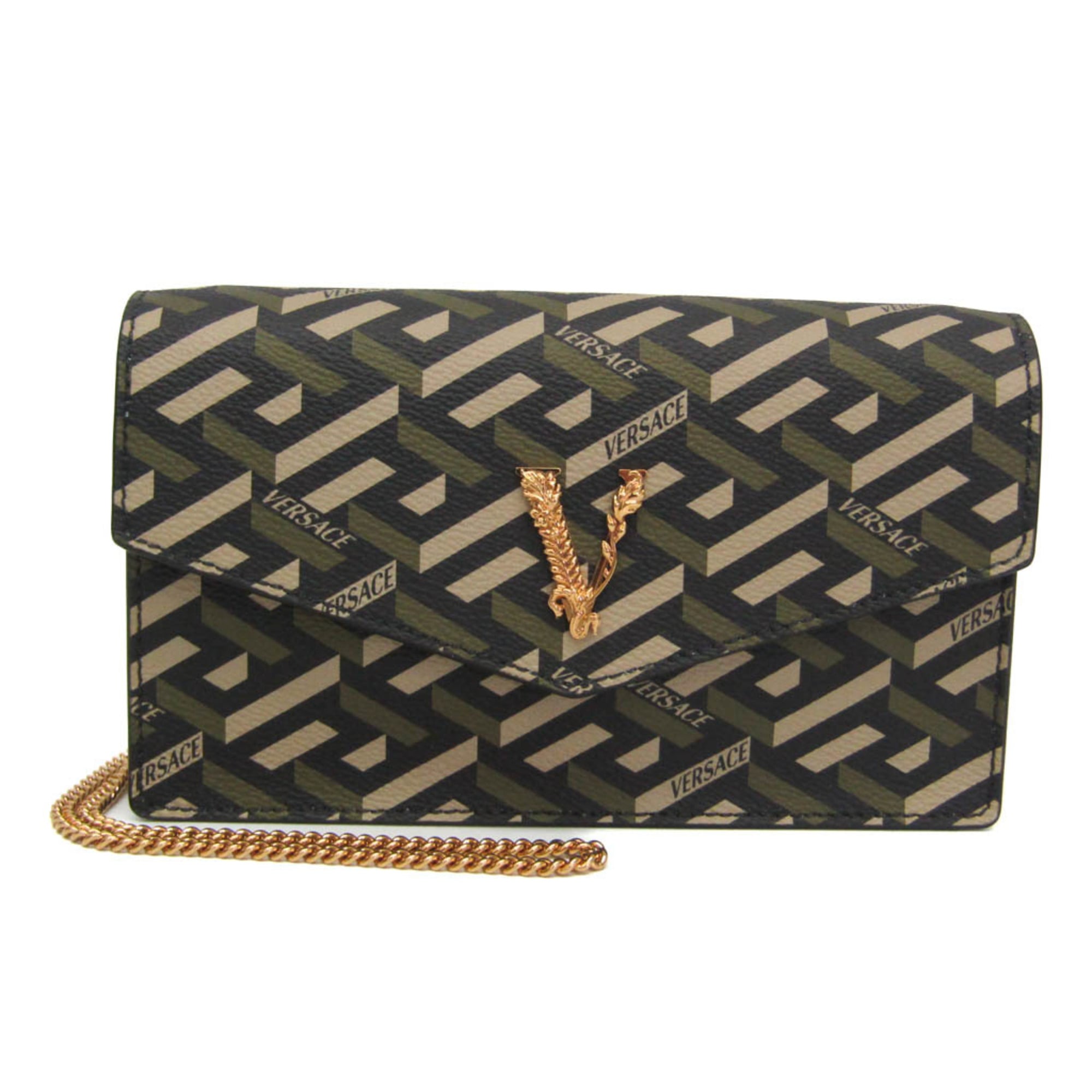 Virtus Chain Wallet La Greca Signature Coated Canvas