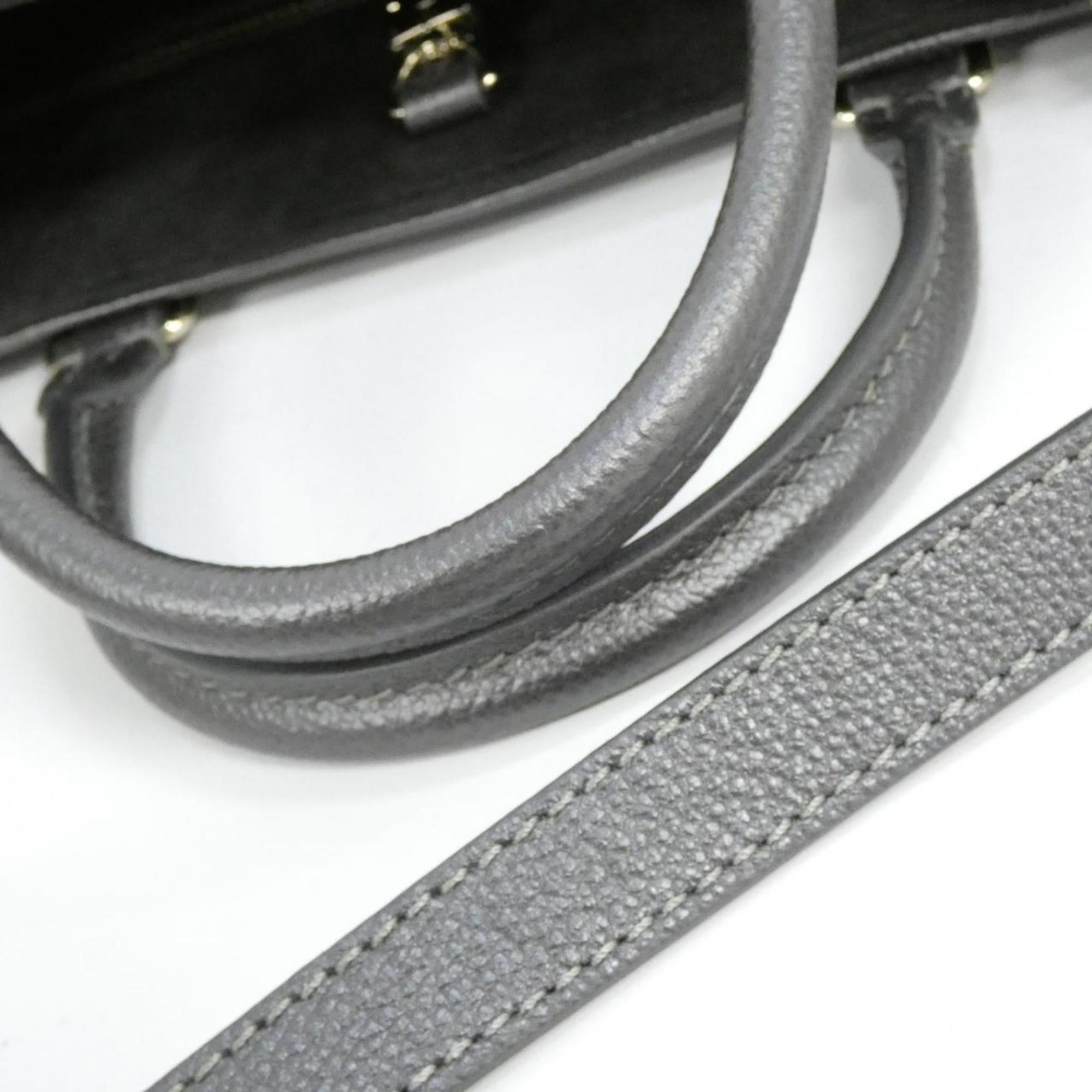 Louis Vuitton Gunmetal Silver Leather Handbag (Pre-Owned)