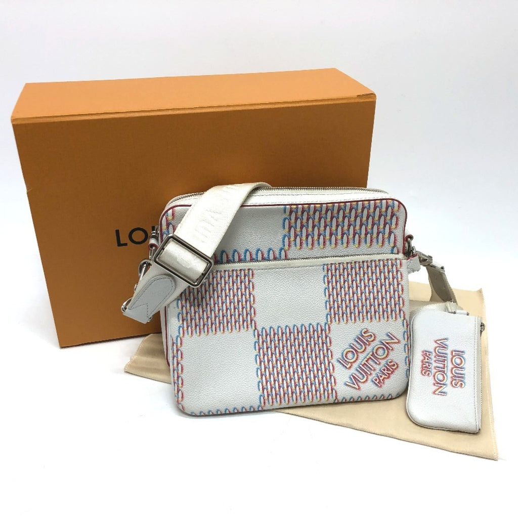 Louis Vuitton White Yellow Damier Canvas Pouch Shoulder Bag (Pre-Owned)