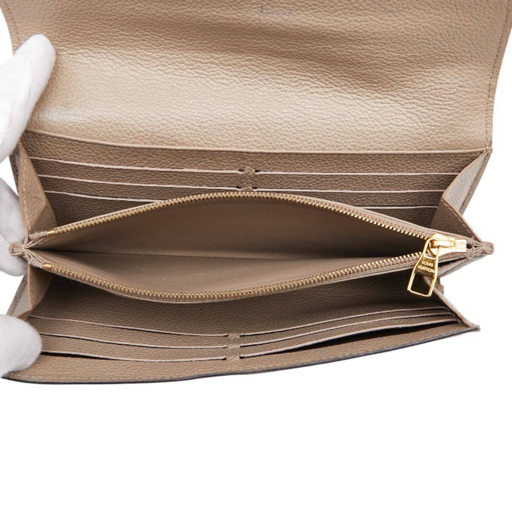 Louis Vuitton Beige Leather Long Wallet (Tri-Fold) (Pre-Owned)