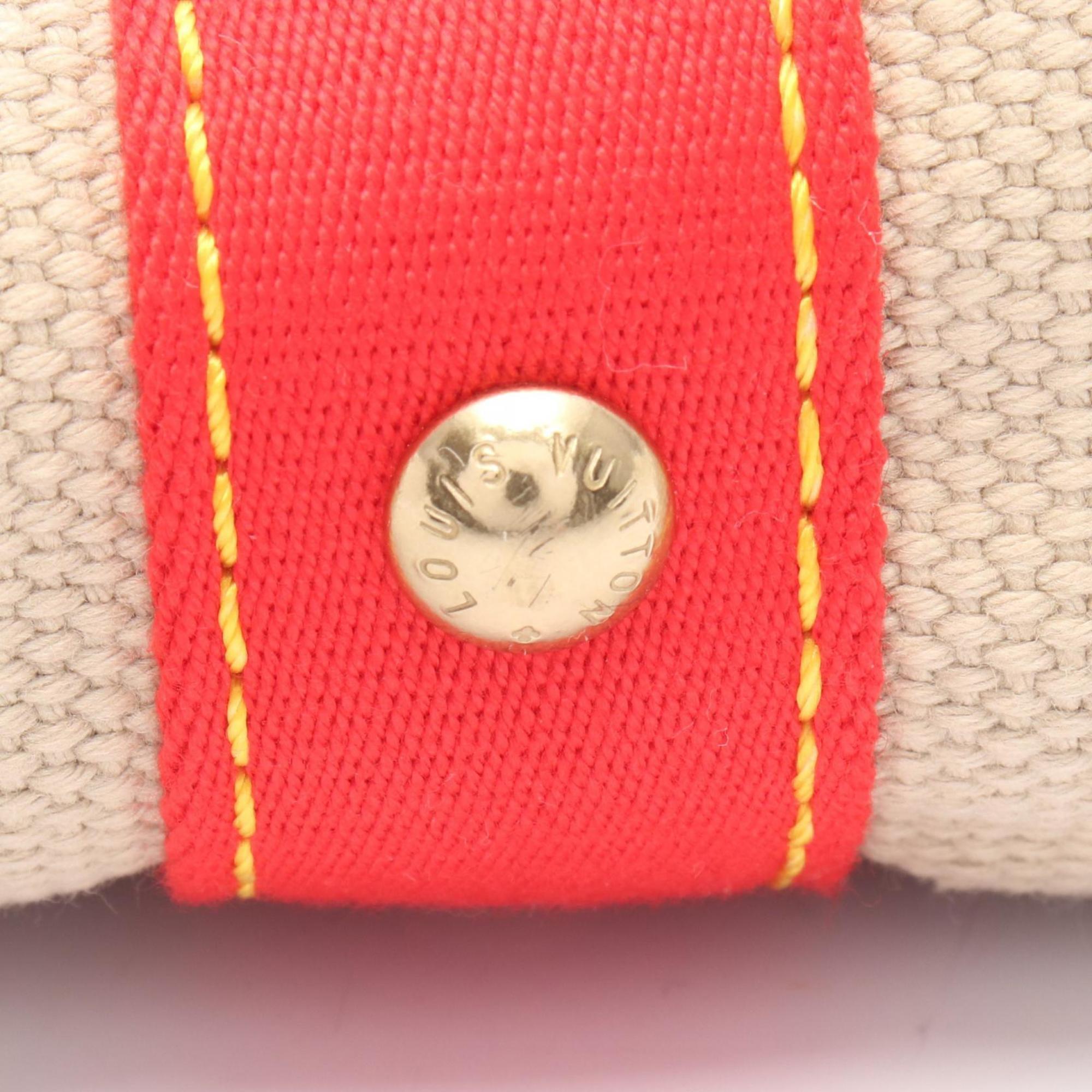 Louis Vuitton Beige Red Color Canvas Leather Tote Bag (Pre-Owned)