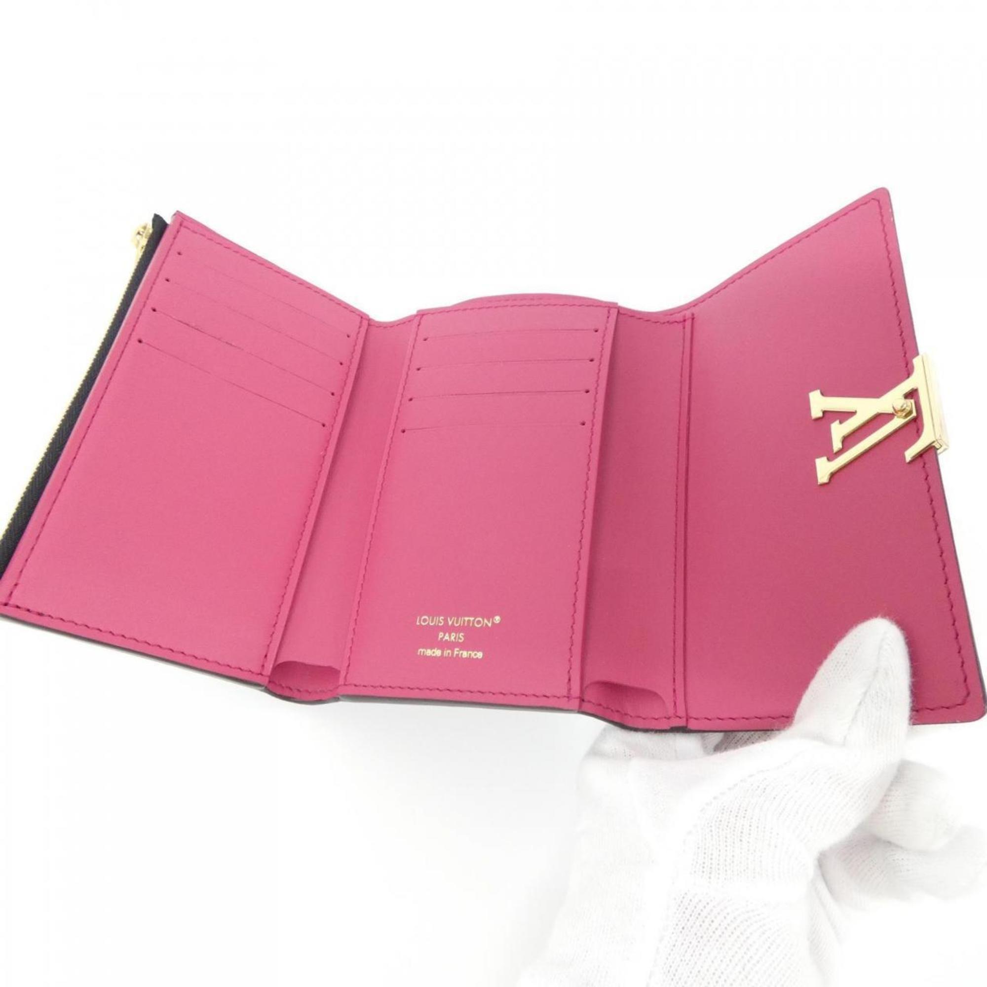 Louis Vuitton Gold Black Hot Pink Leather Wallet (Tri-Fold) (Pre-Owned)