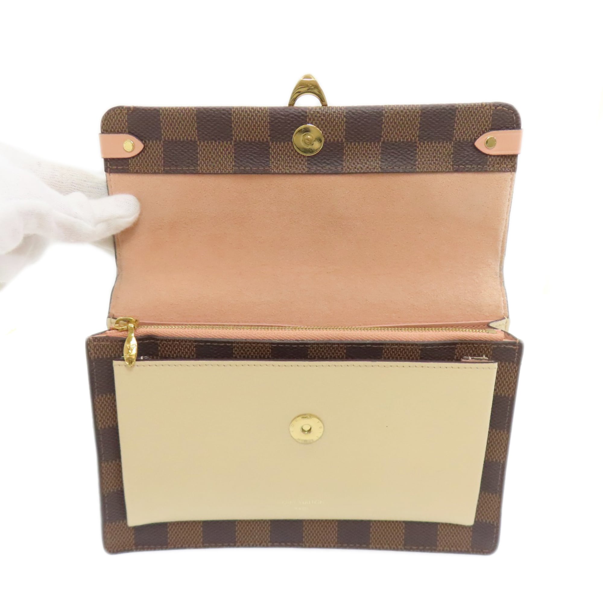 Louis Vuitton Brown Damier Canvas Ebene Damier Canvas Chain/Shoulder Wallet (Pre-Owned)