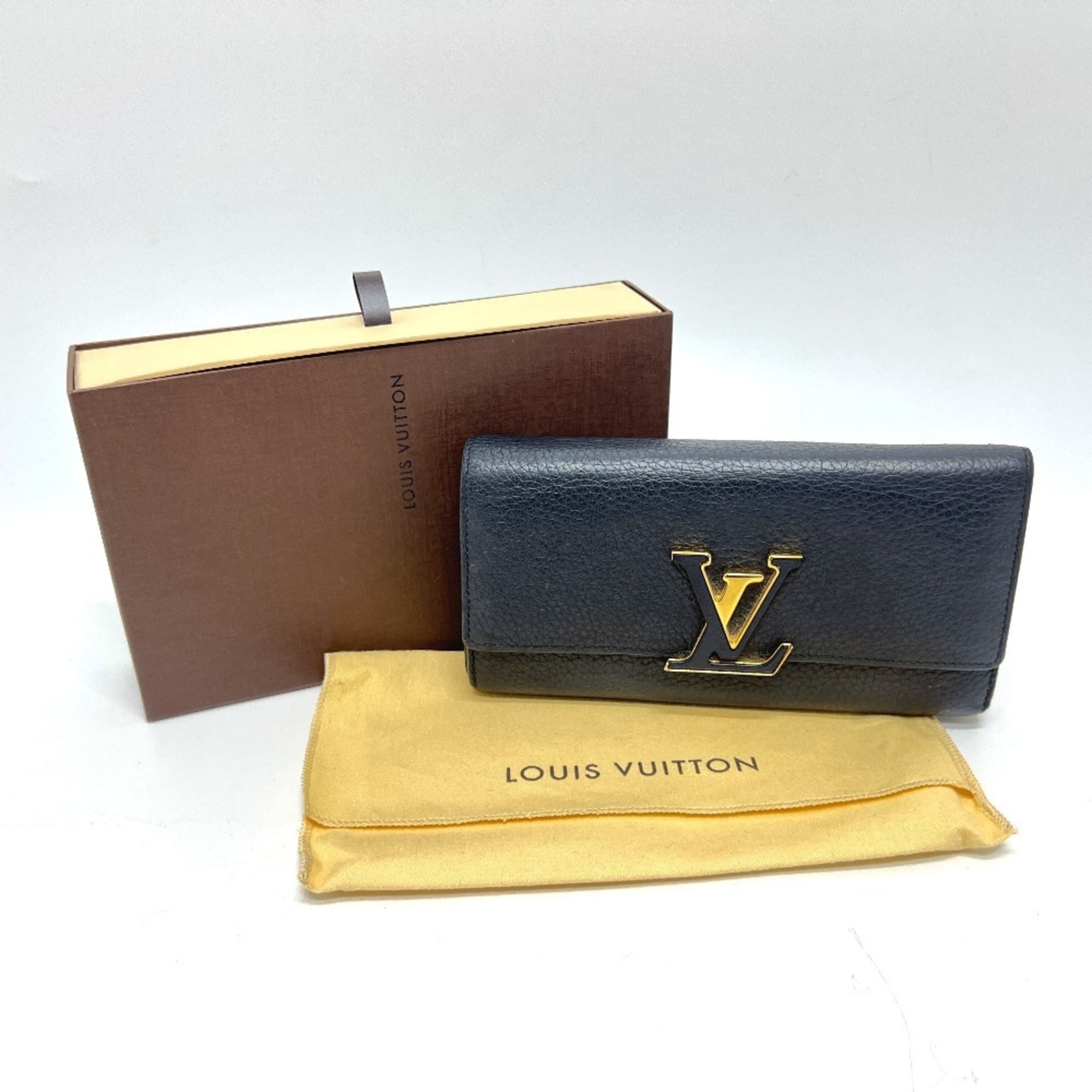 Louis Vuitton Black Noir Leather Long Wallet (Bi-Fold) (Pre-Owned)
