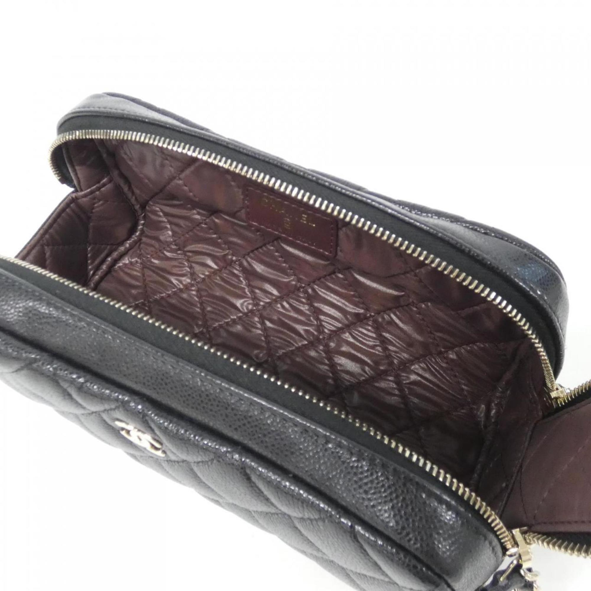 Double Zip Clutch with Chain Quilted Caviar
