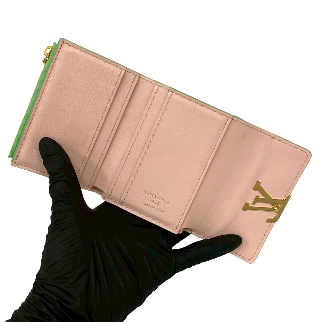 Louis Vuitton Green Pink Leather Wallet (Tri-Fold) (Pre-Owned)