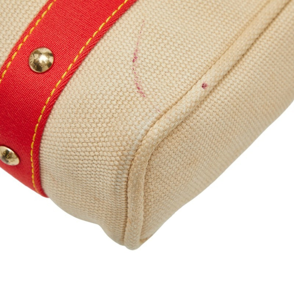 Louis Vuitton Beige Red Color Canvas Tote Bag (Pre-Owned)