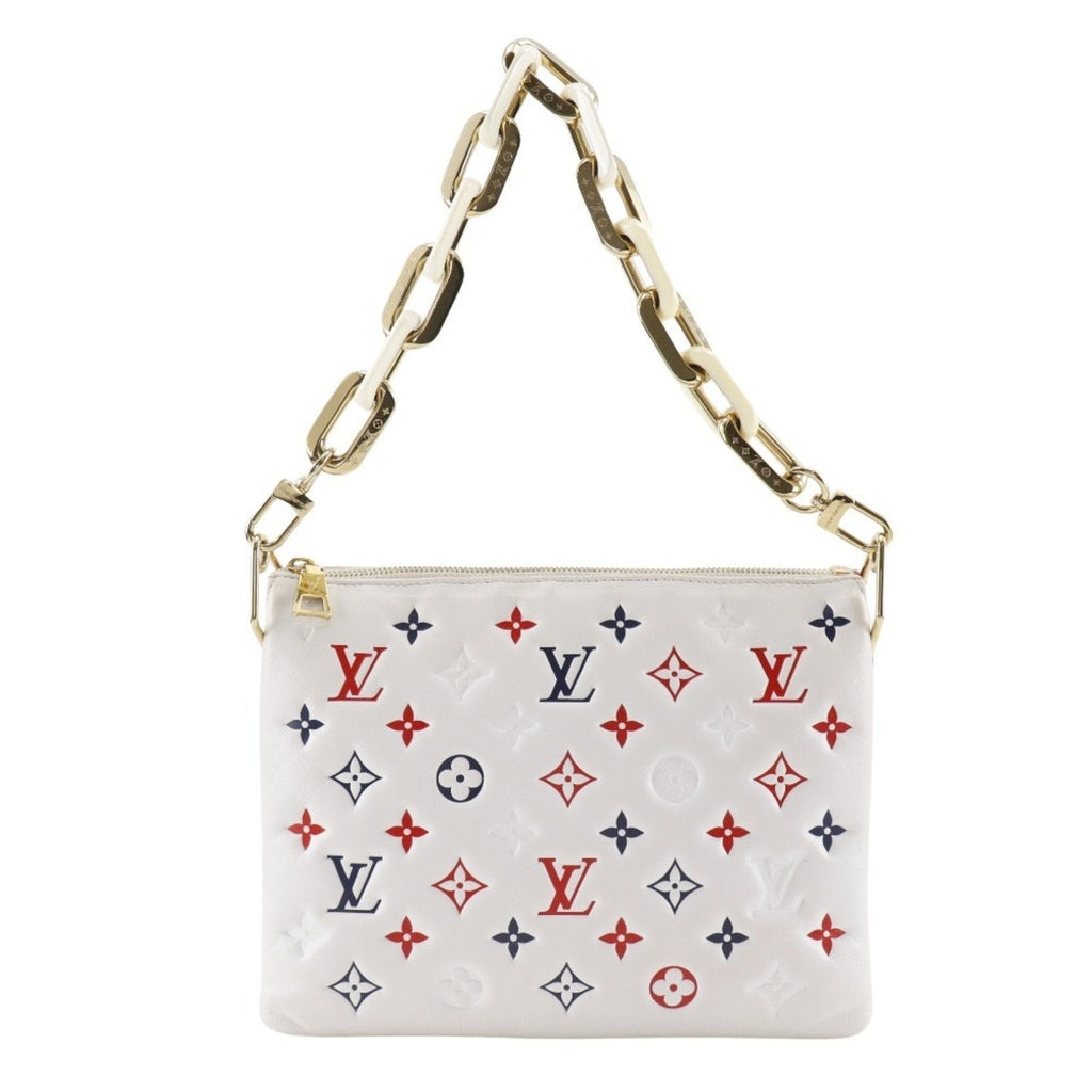 Louis Vuitton Navy Red Color White Leather Shoulder Bag (Pre-Owned)