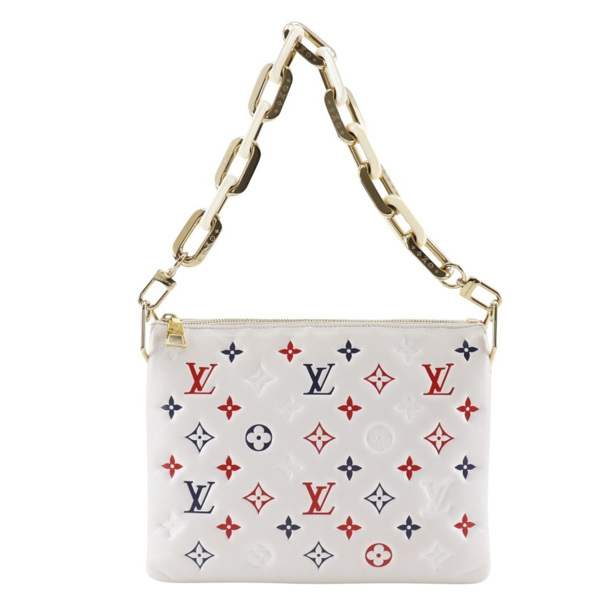 Louis Vuitton Navy Red Color White Leather Shoulder Bag (Pre-Owned)