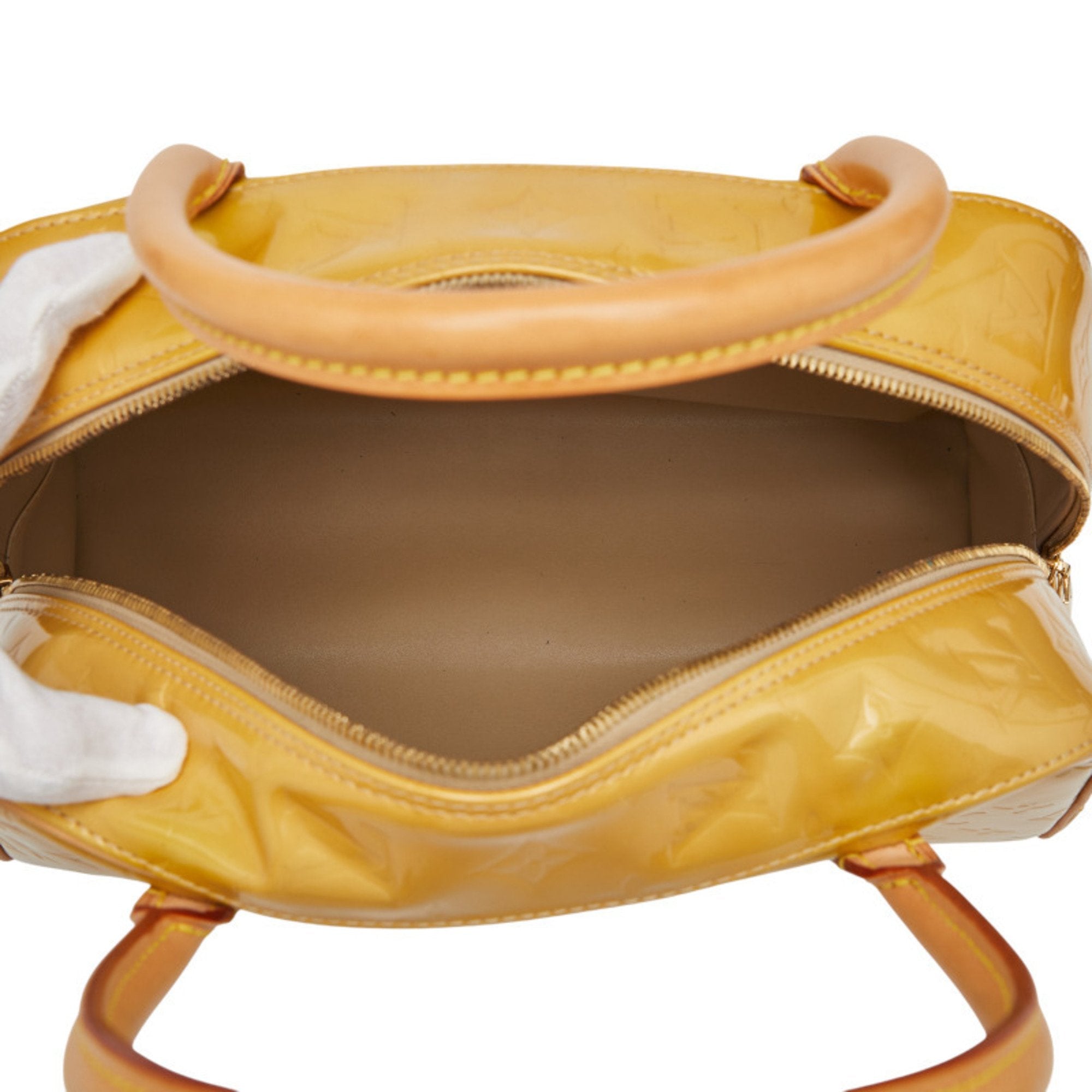 Louis Vuitton Beige Yellow Patent Leather Boston Bag Handbag (Pre-Owned)