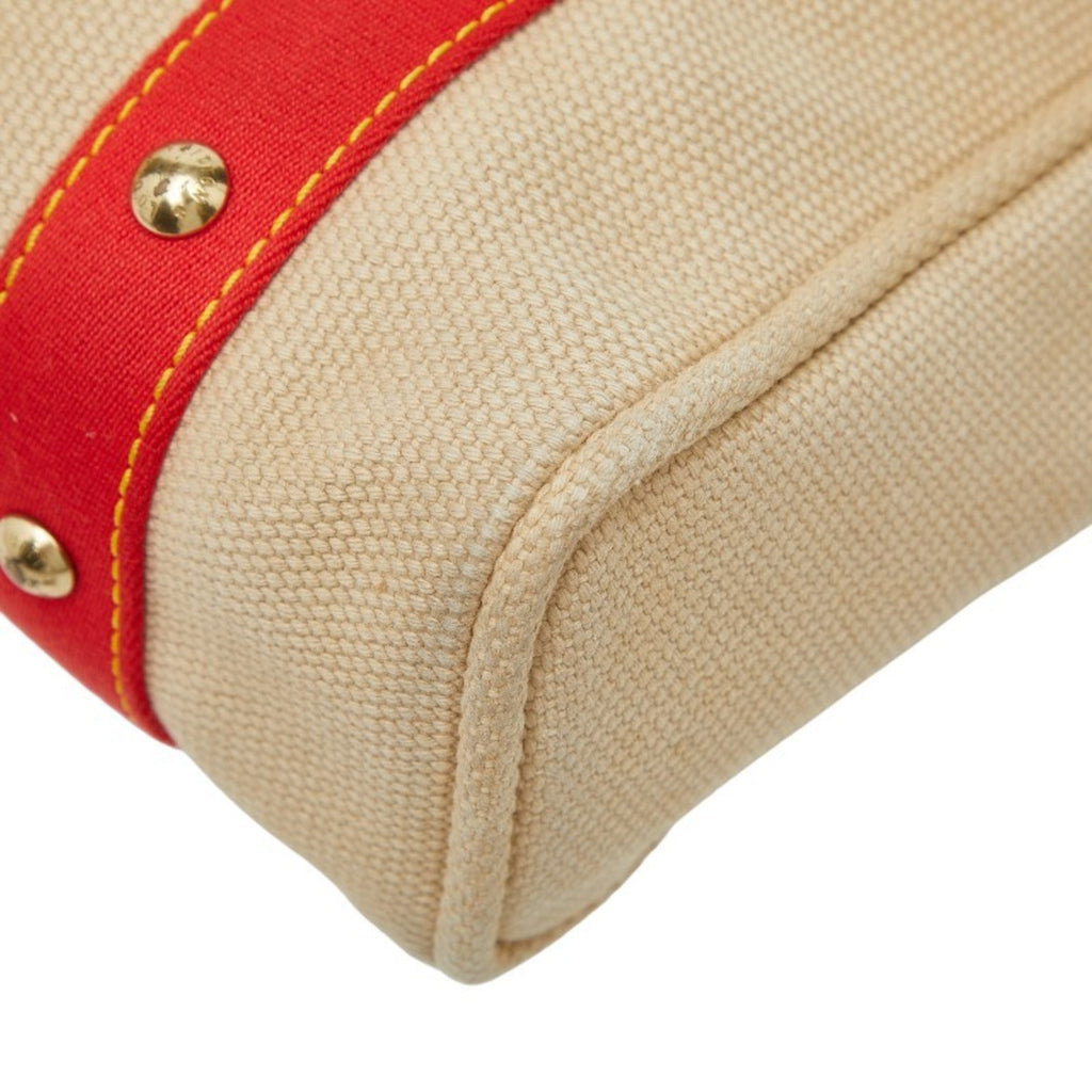 Louis Vuitton Beige Red Color Canvas Tote Bag (Pre-Owned)