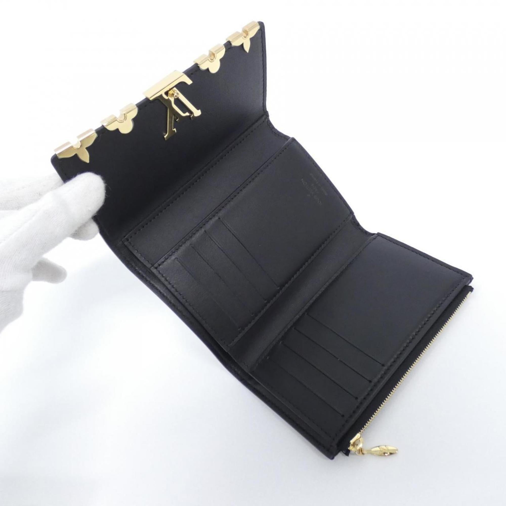 Louis Vuitton Black Leather Wallet (Tri-Fold) (Pre-Owned)