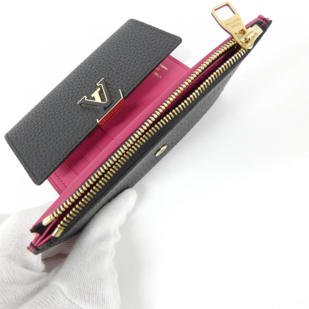 Louis Vuitton Gold Black Hot Pink Leather Wallet (Tri-Fold) (Pre-Owned)