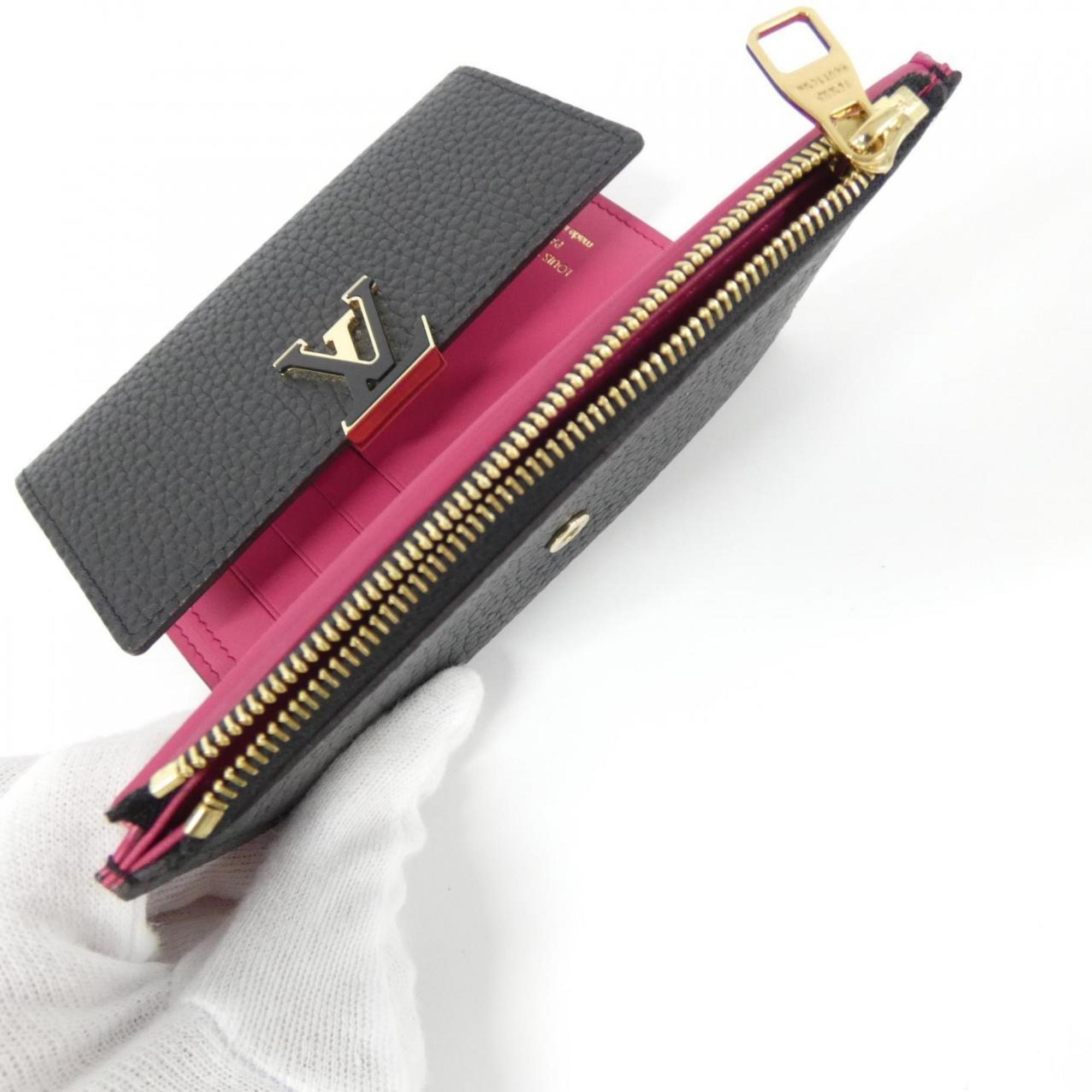 Louis Vuitton Gold Black Hot Pink Leather Wallet (Tri-Fold) (Pre-Owned)