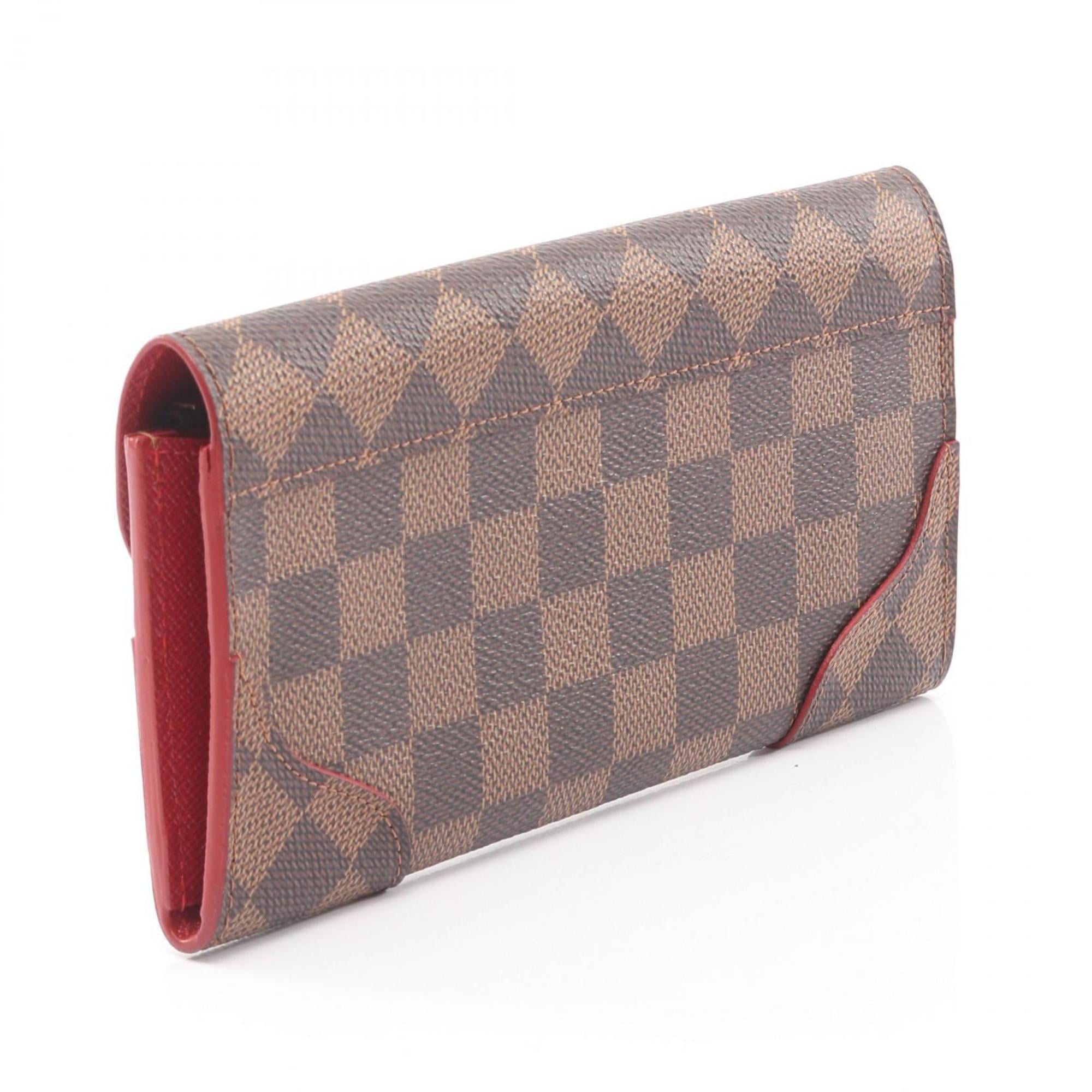 Louis Vuitton Brown Cerise Ebene Red Color Damier Canvas Leather Pvc Long Wallet (Bi-Fold) (Pre-Owned)