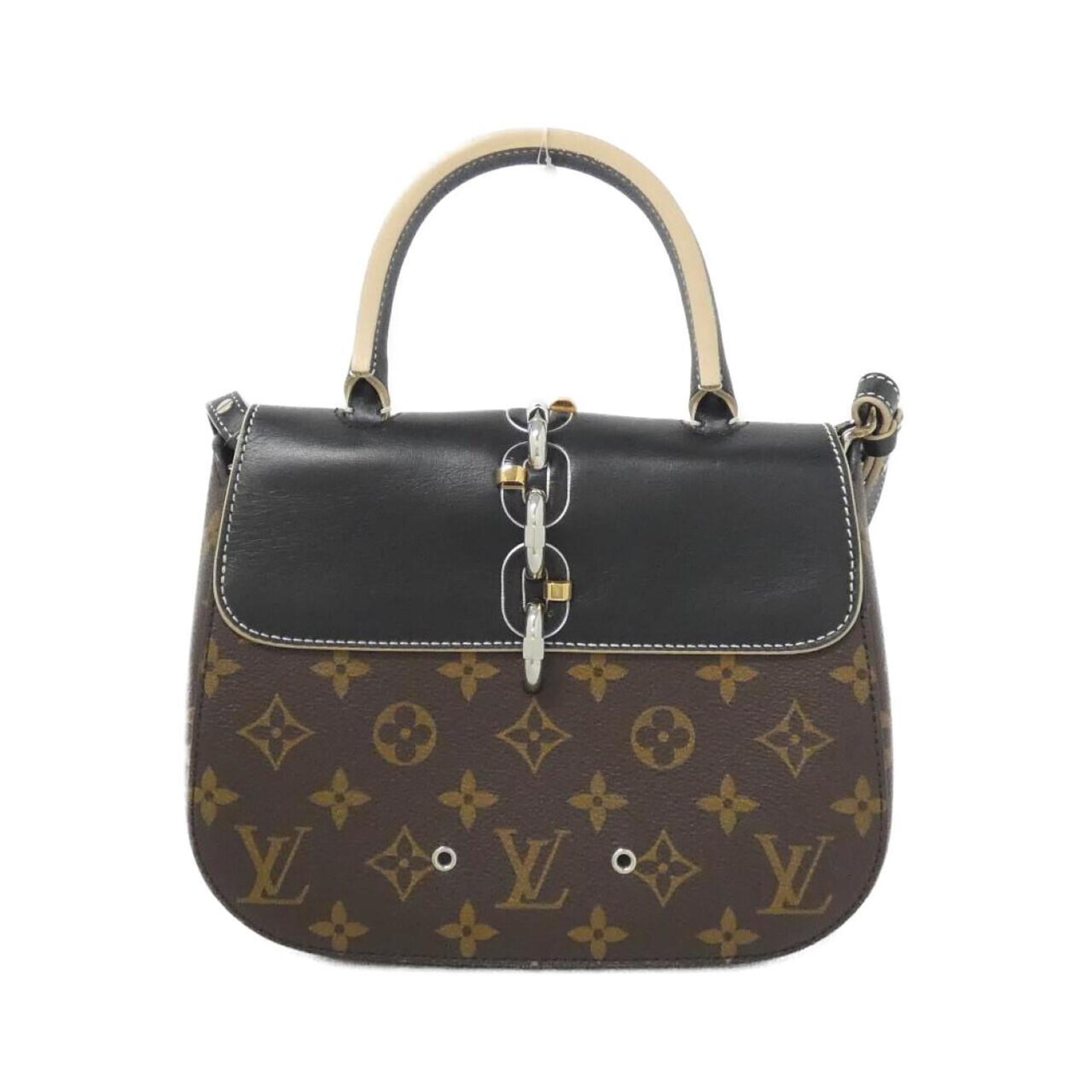 Louis Vuitton Black Brown Coated Canvas Leather Handbag (Pre-Owned)