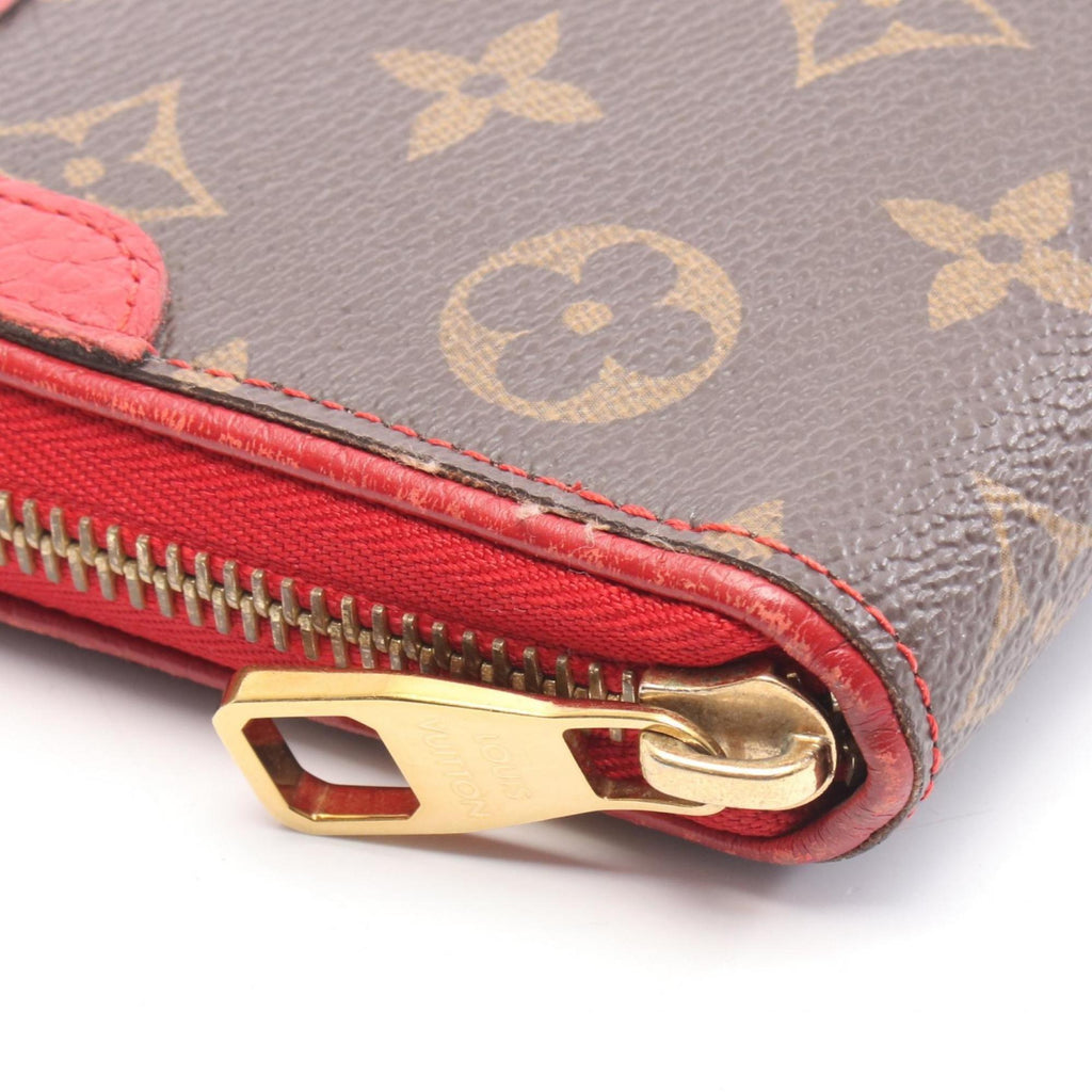 Louis Vuitton Brown Cerise Red Color Monogram Leather Coated Canvas Long Wallet (Bi-Fold) (Pre-Owned)