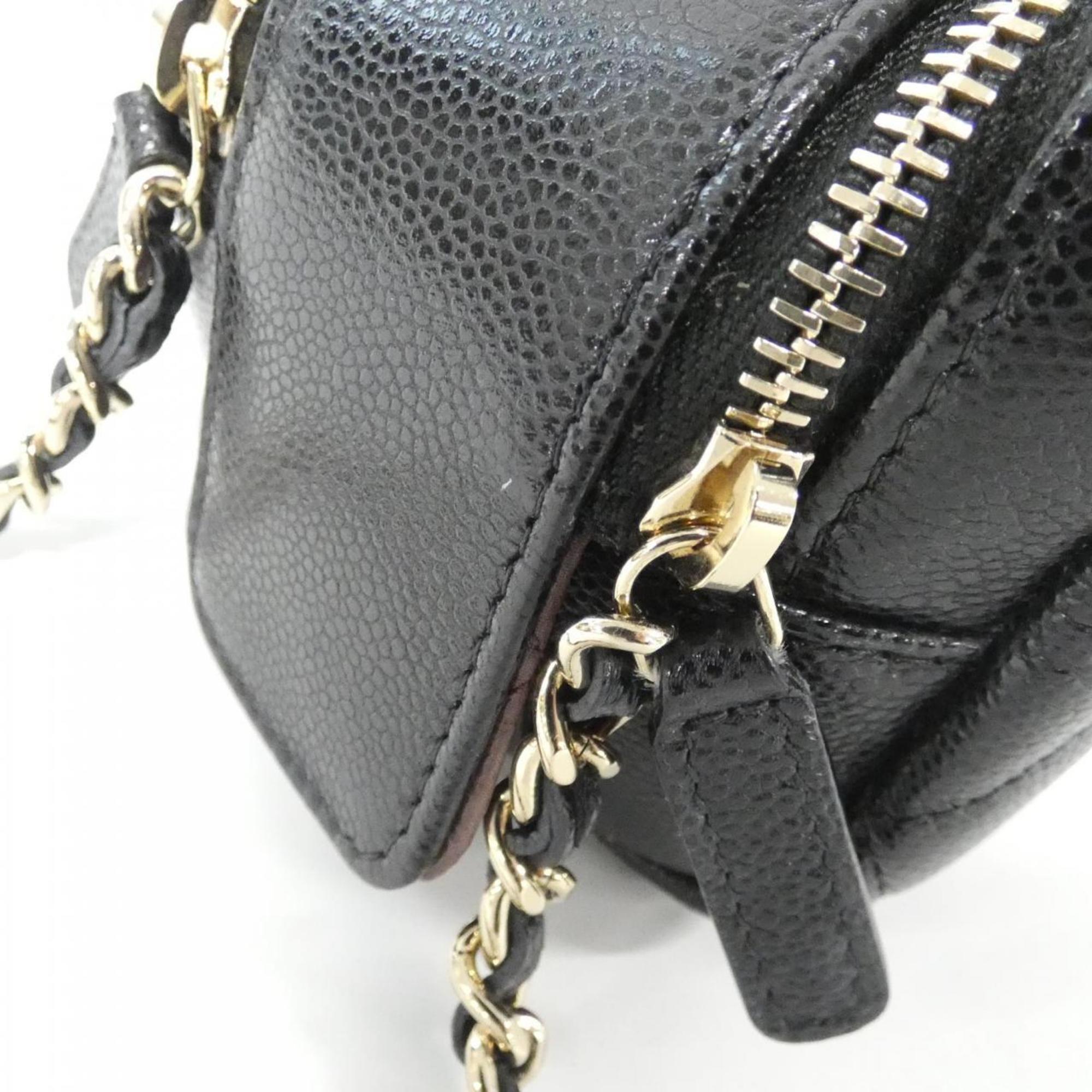 Double Zip Clutch with Chain Quilted Caviar