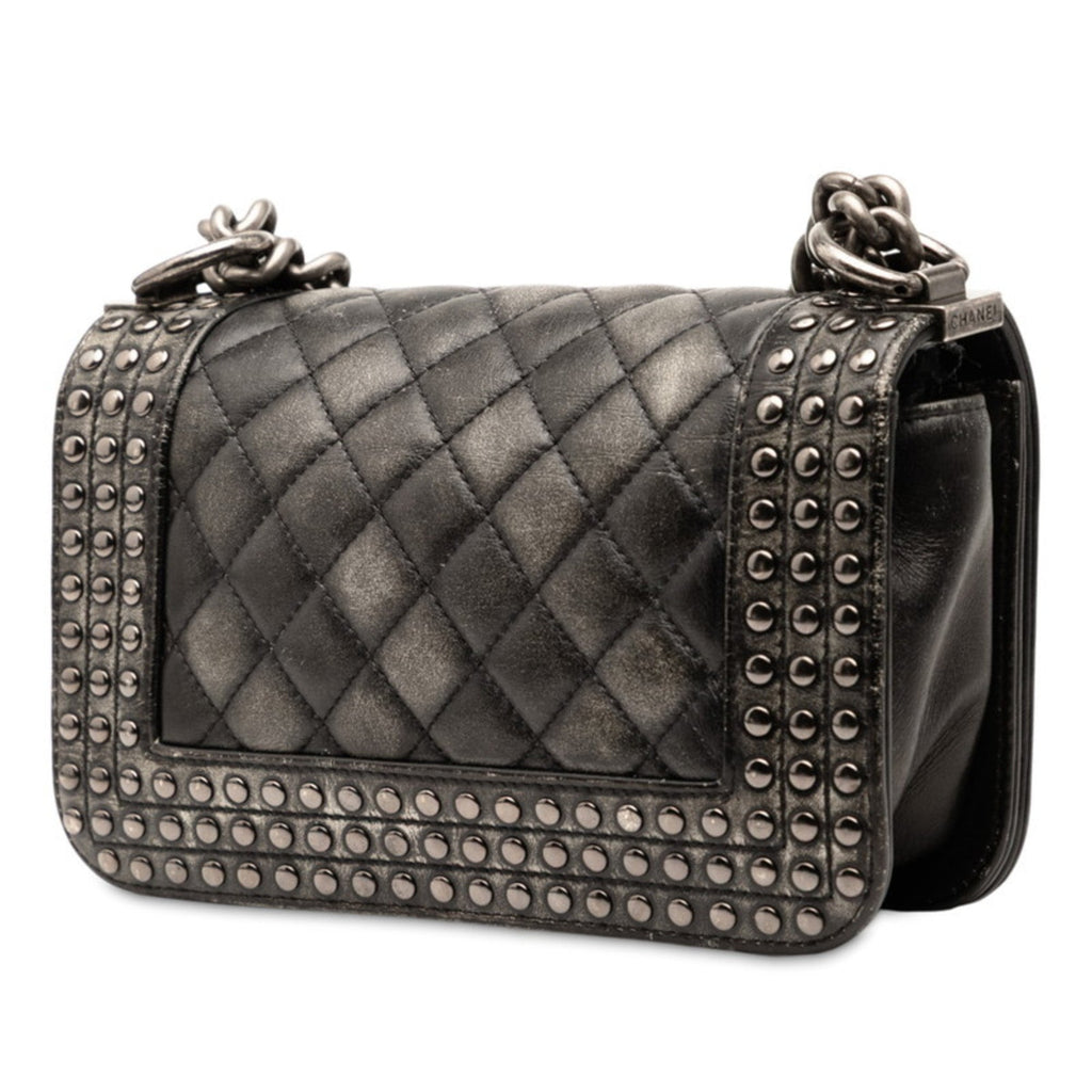 Paris-Dallas Boy Flap Bag Studded Quilted Distressed Calfskin Small