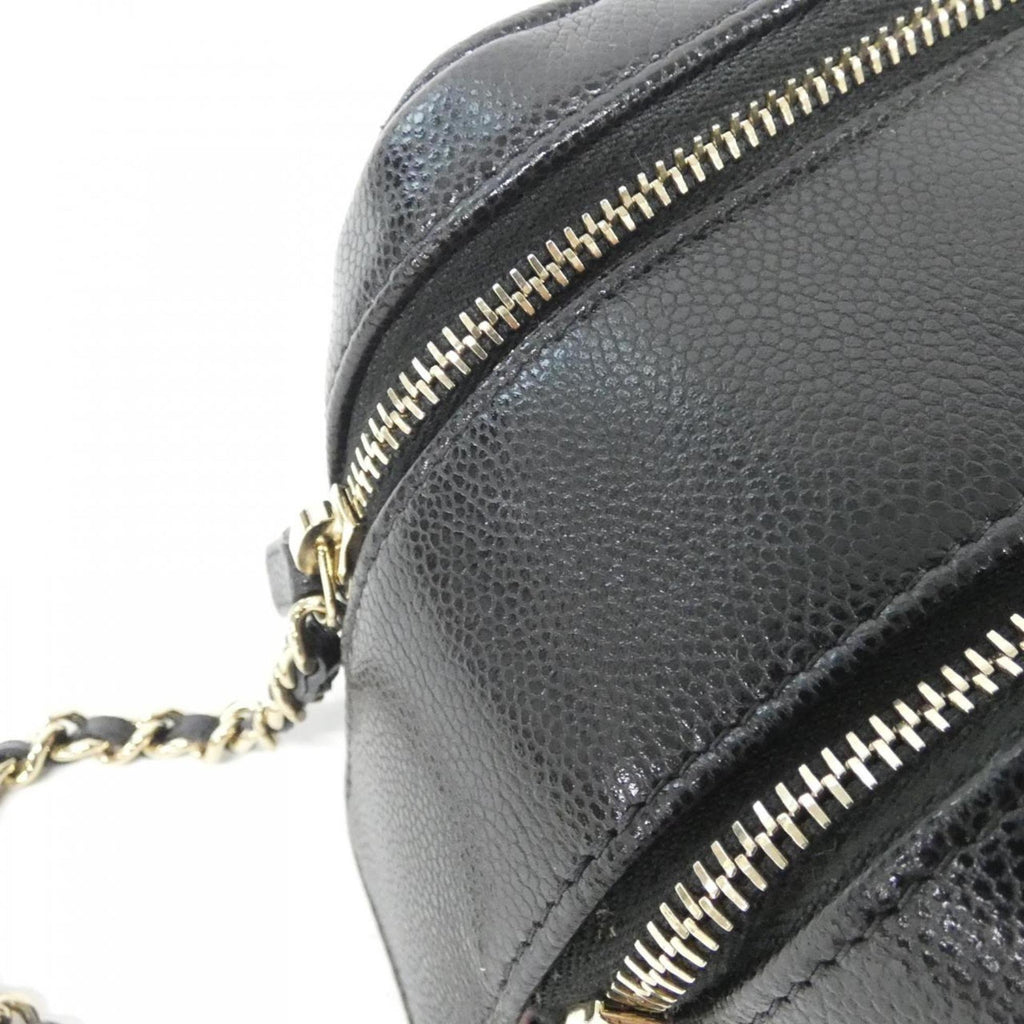 Double Zip Clutch with Chain Quilted Caviar