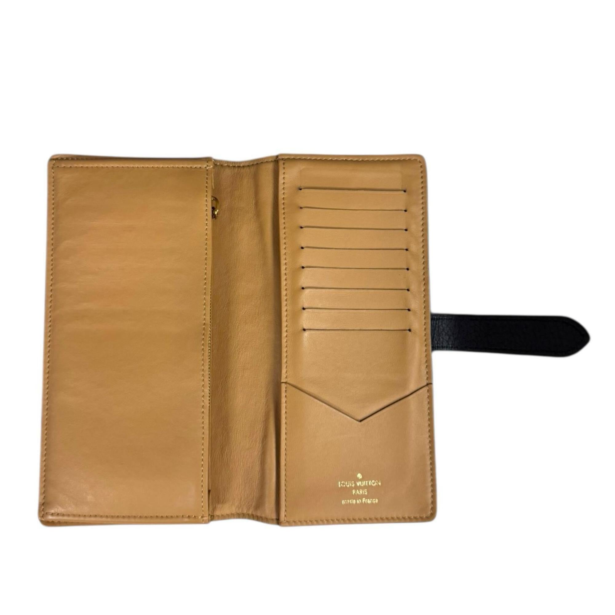 Louis Vuitton Black Noir Leather Long Wallet (Tri-Fold) (Pre-Owned)