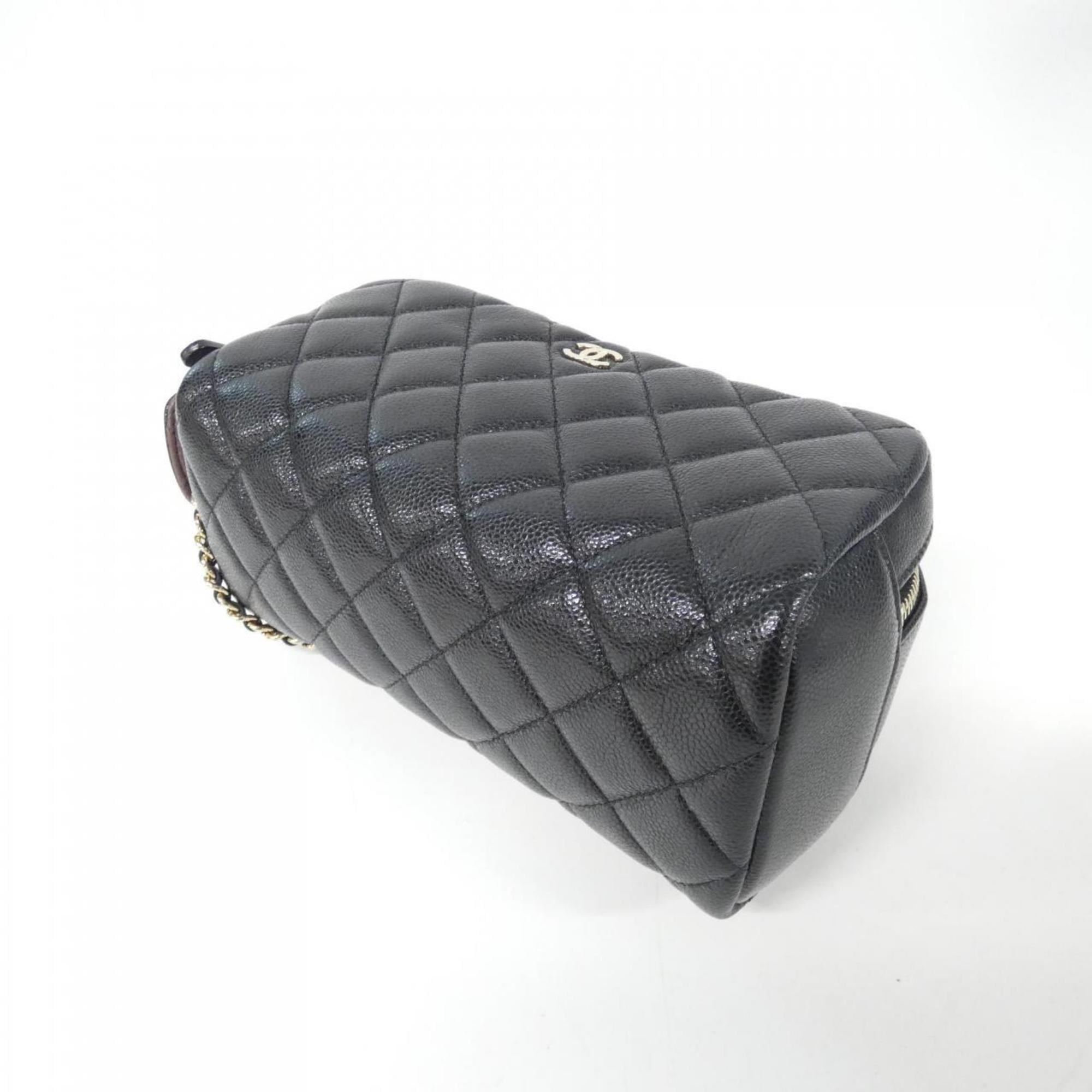 Double Zip Clutch with Chain Quilted Caviar
