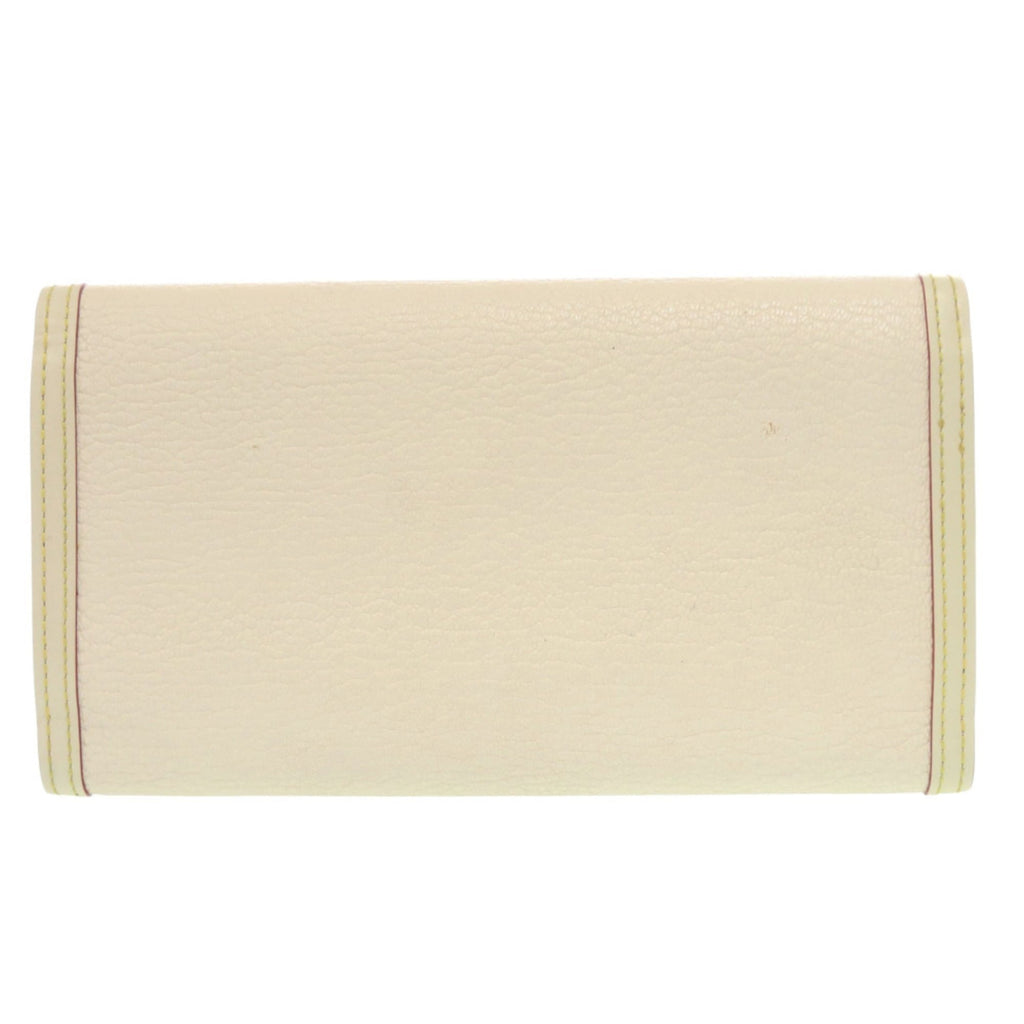 Louis Vuitton White Leather Long Wallet (Tri-Fold) (Pre-Owned)