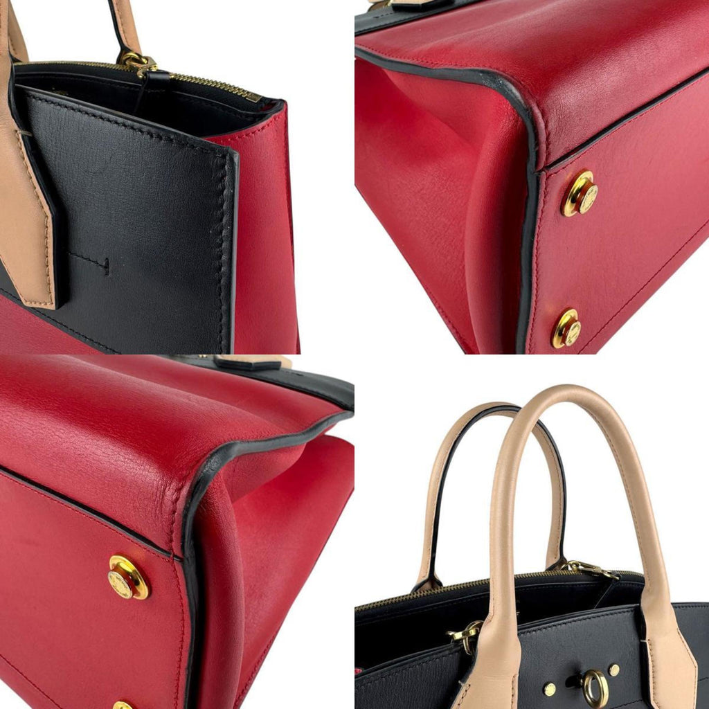 Louis Vuitton Beige Black Red Color Leather Handbag Shoulder Bag (Pre-Owned)
