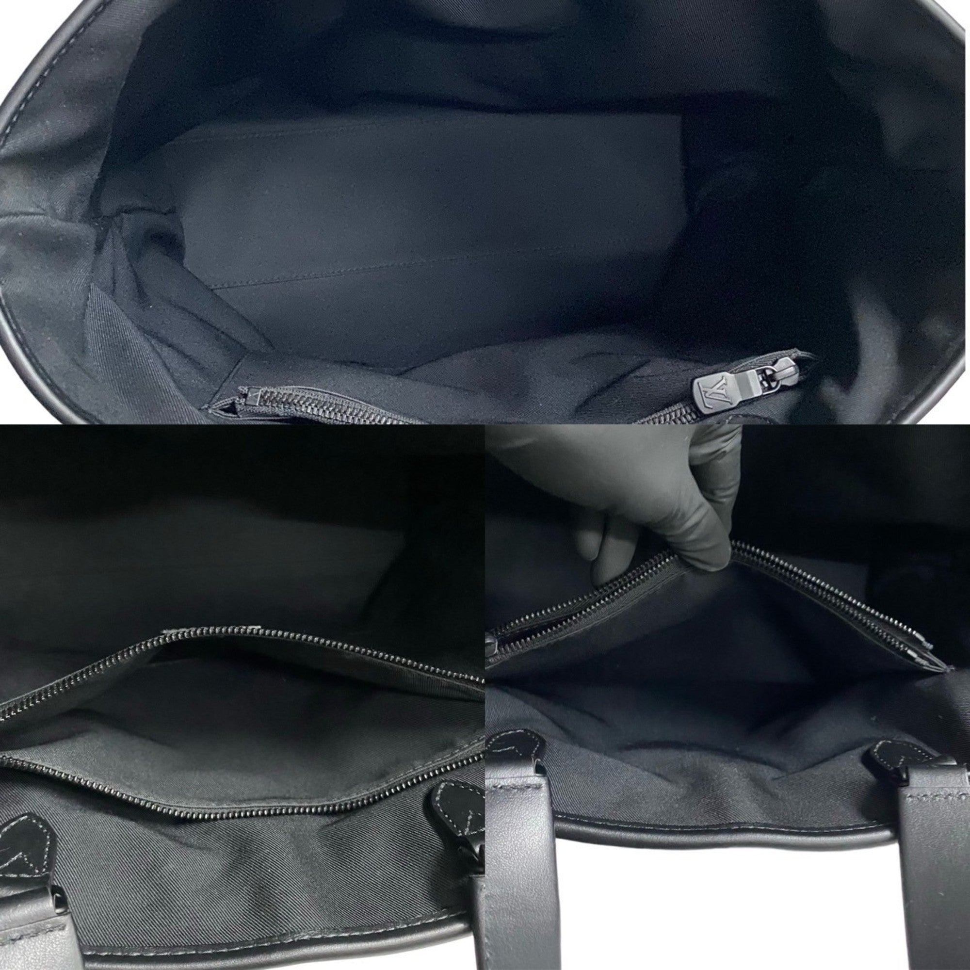 Louis Vuitton Black Leather Shoulder Bag Tote Bag (Pre-Owned)