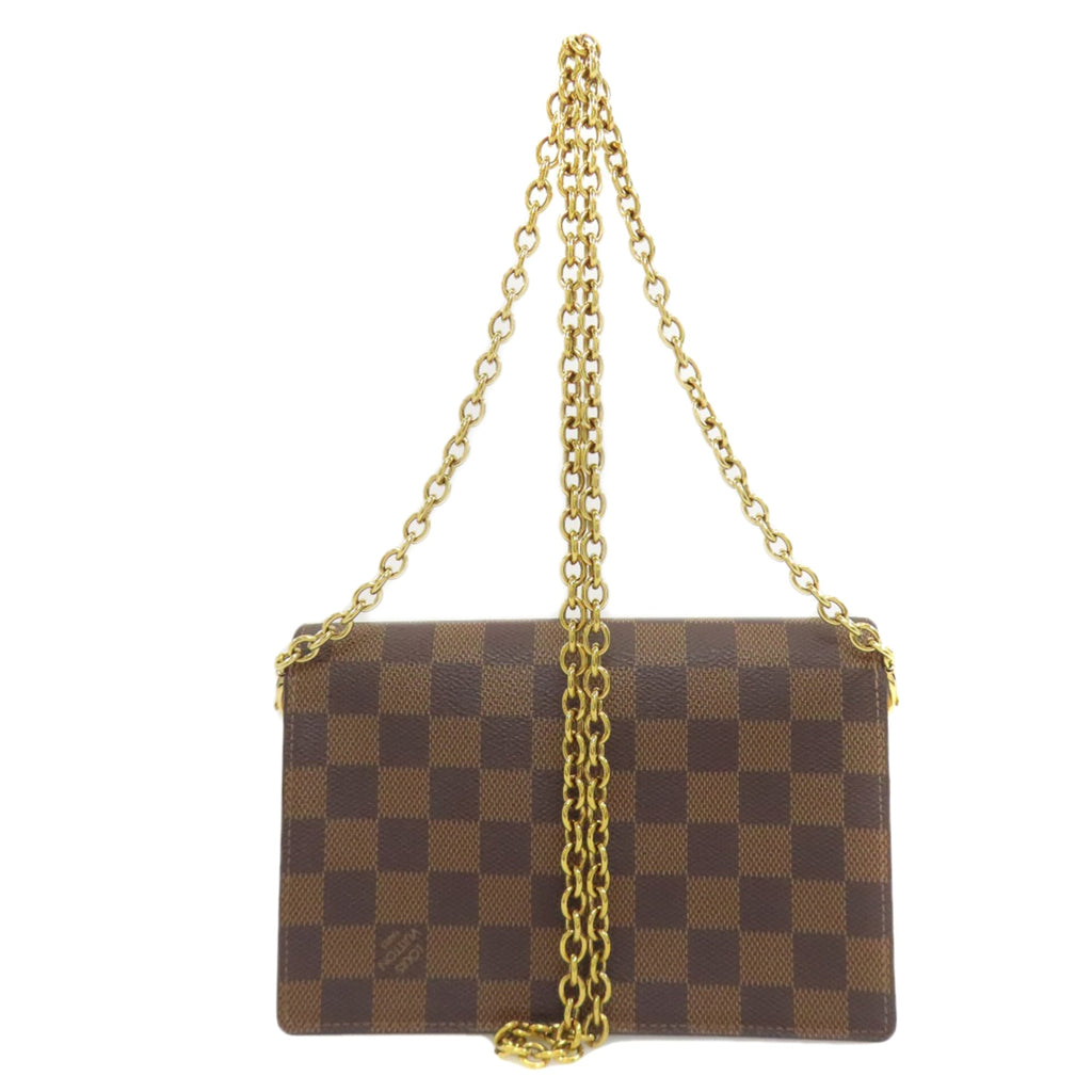 Louis Vuitton Brown Damier Canvas Ebene Damier Canvas Chain/Shoulder Wallet (Pre-Owned)