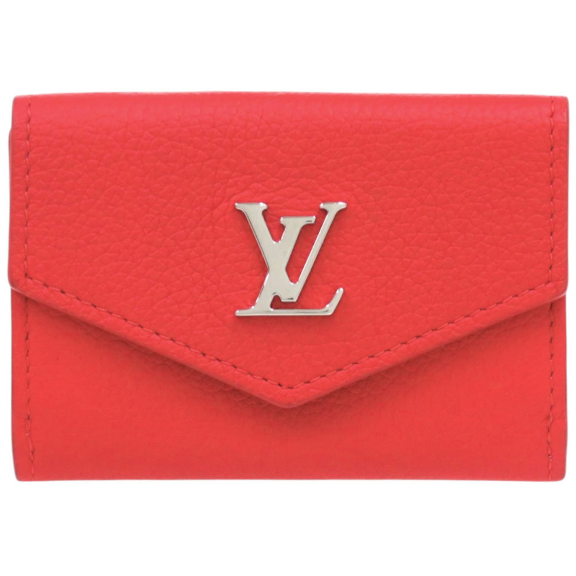 Louis Vuitton Red Color Leather Wallet (Tri-Fold) (Pre-Owned)