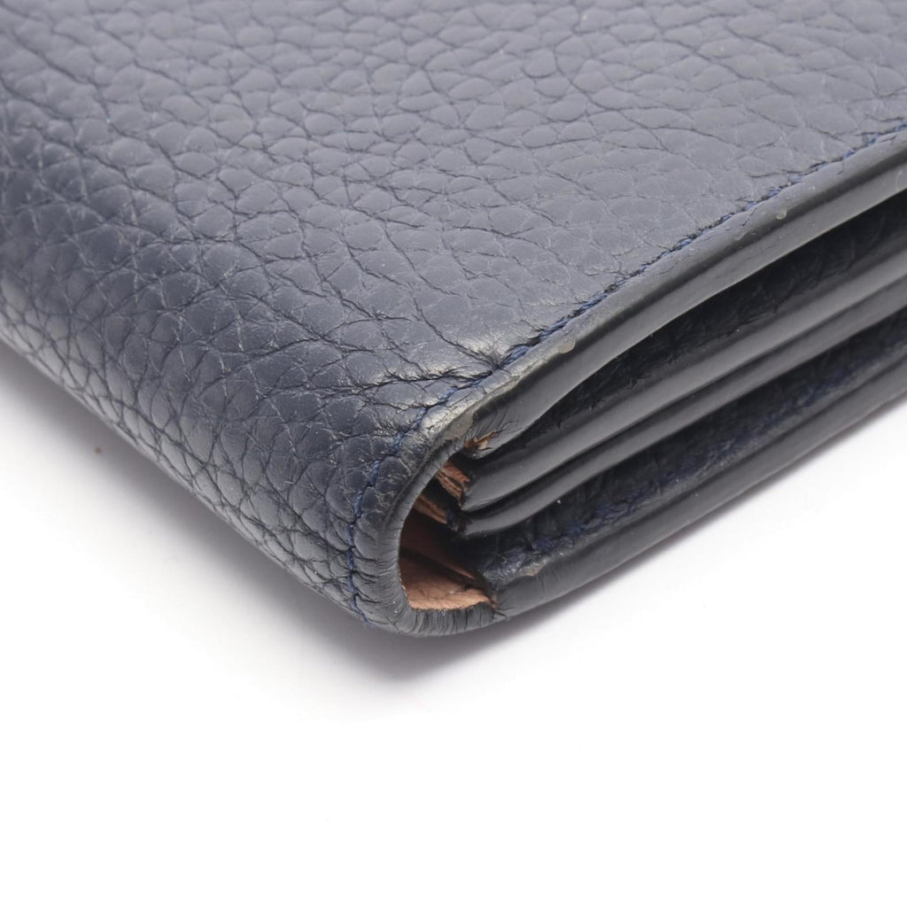 Louis Vuitton Navy Navy Blue Leather Long Wallet (Bi-Fold) (Pre-Owned)