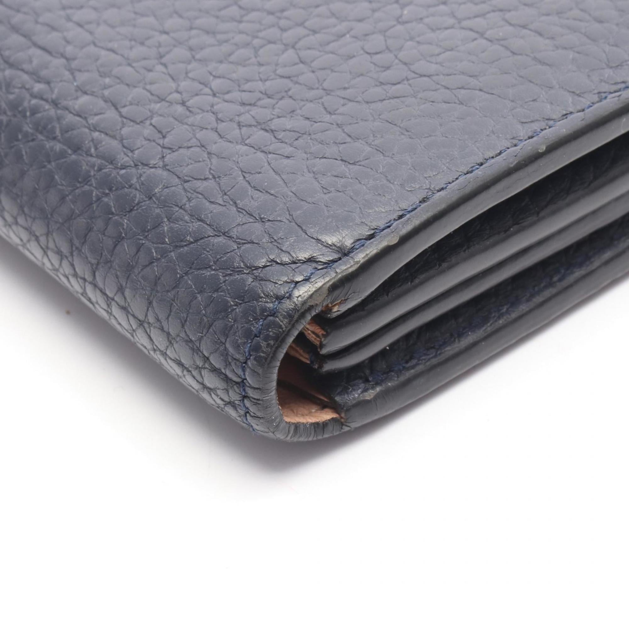 Louis Vuitton Navy Navy Blue Leather Long Wallet (Bi-Fold) (Pre-Owned)