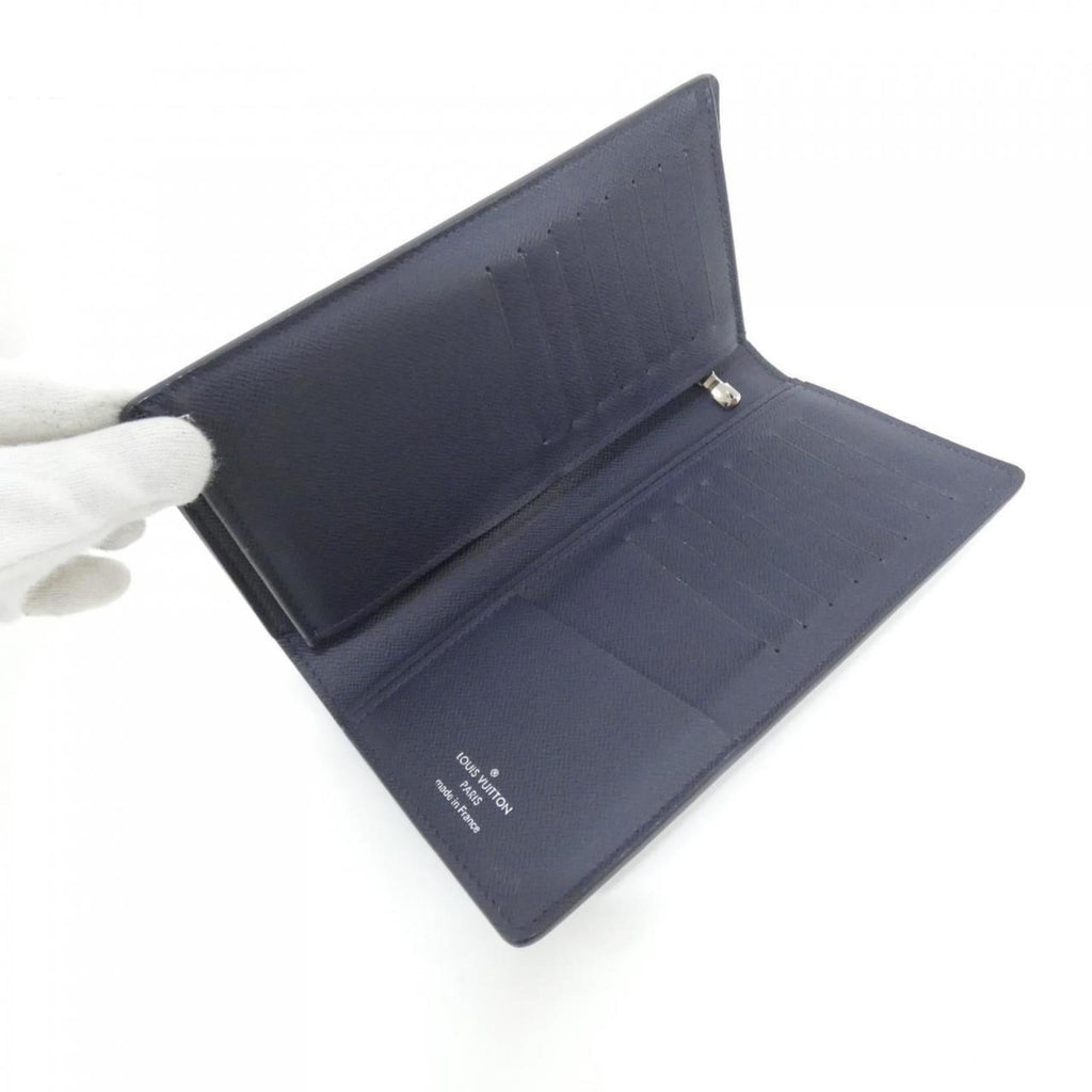 Louis Vuitton Navy Black Leather Long Wallet (Bi-Fold) (Pre-Owned)