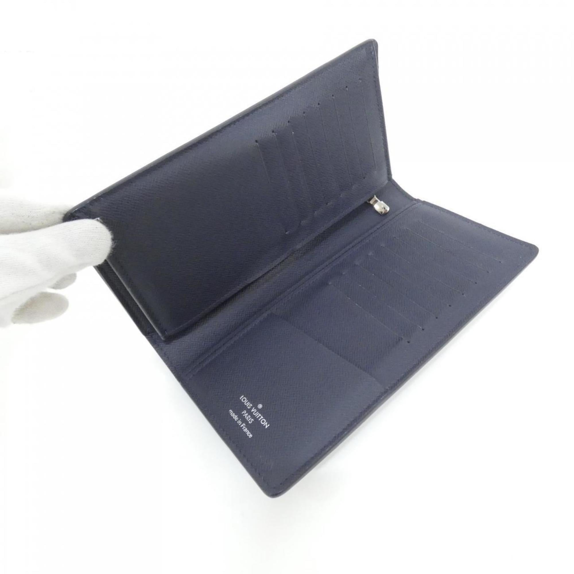 Louis Vuitton Navy Black Leather Long Wallet (Bi-Fold) (Pre-Owned)