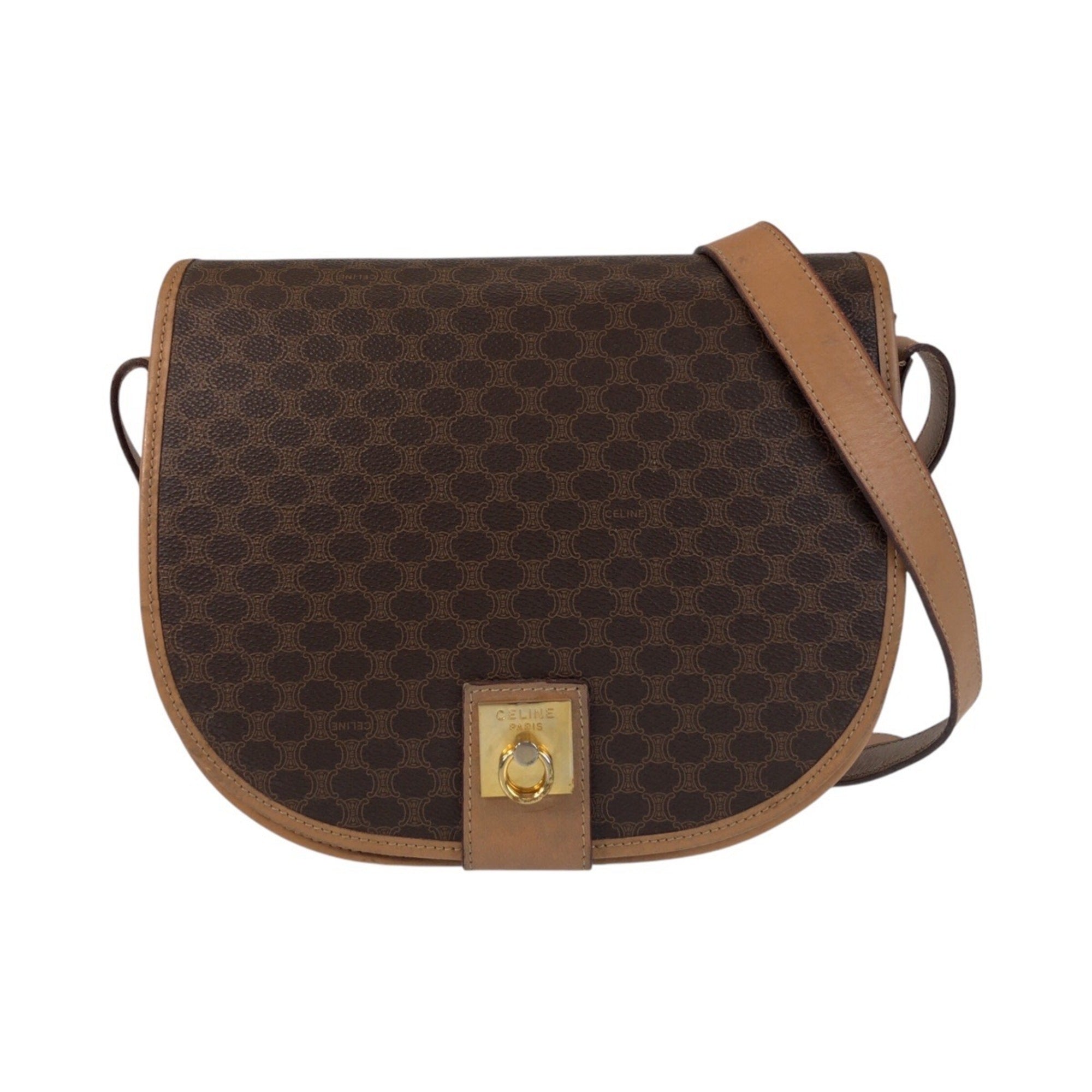 Vintage Saddle Flap Shoulder Bag Macadam Coated Canvas Small
