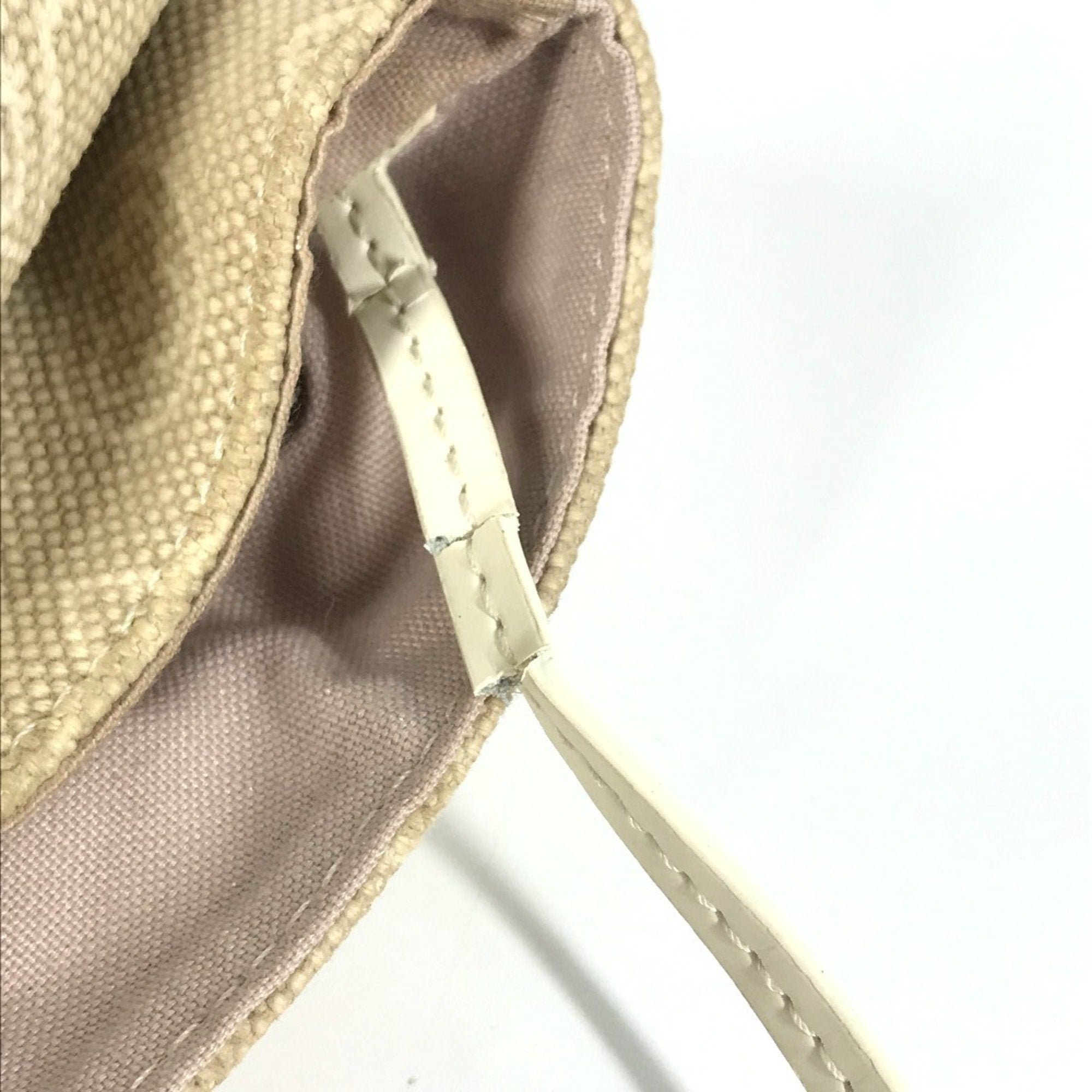Louis Vuitton Beige White Canvas Leather Shoulder Bag Tote Bag (Pre-Owned)