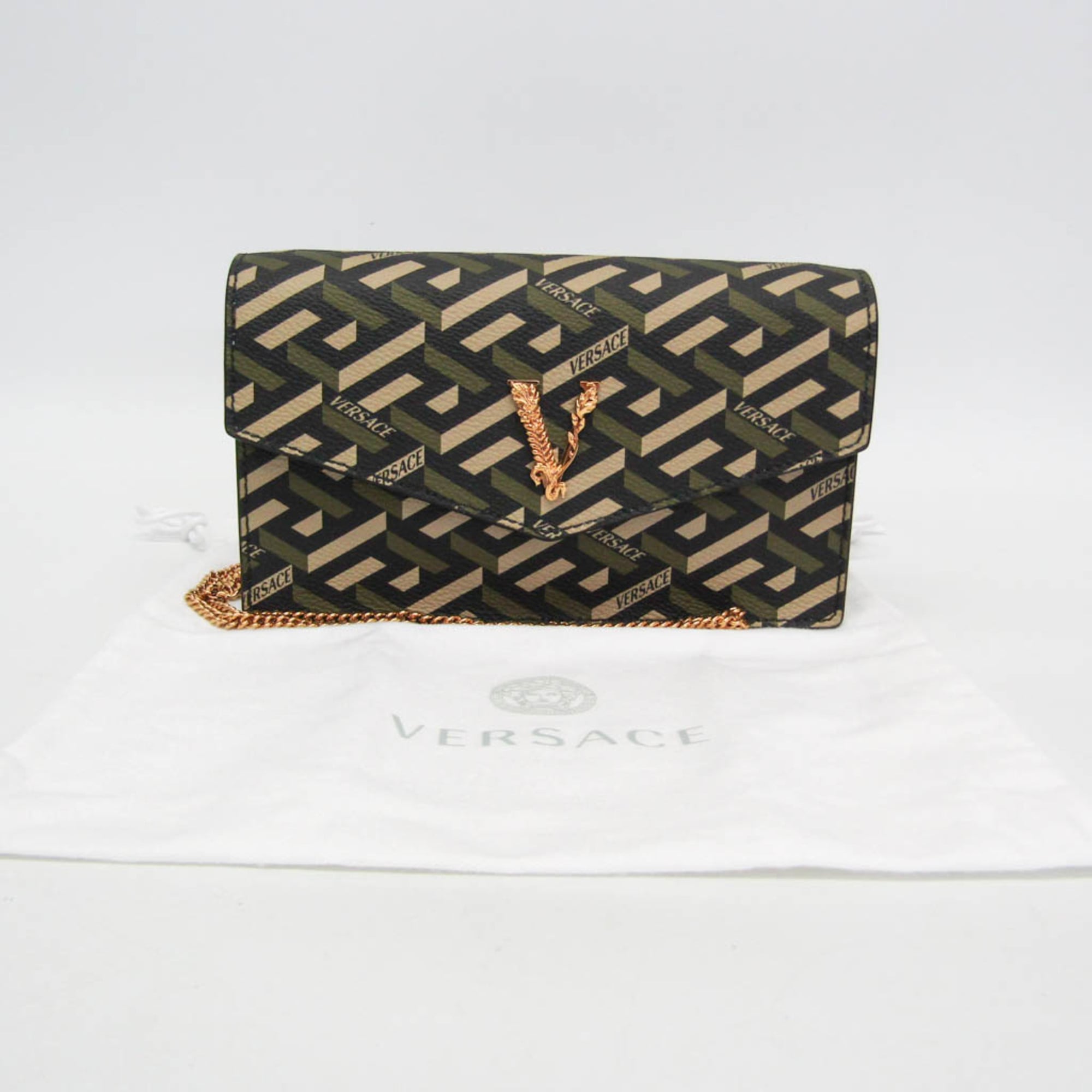 Virtus Chain Wallet La Greca Signature Coated Canvas