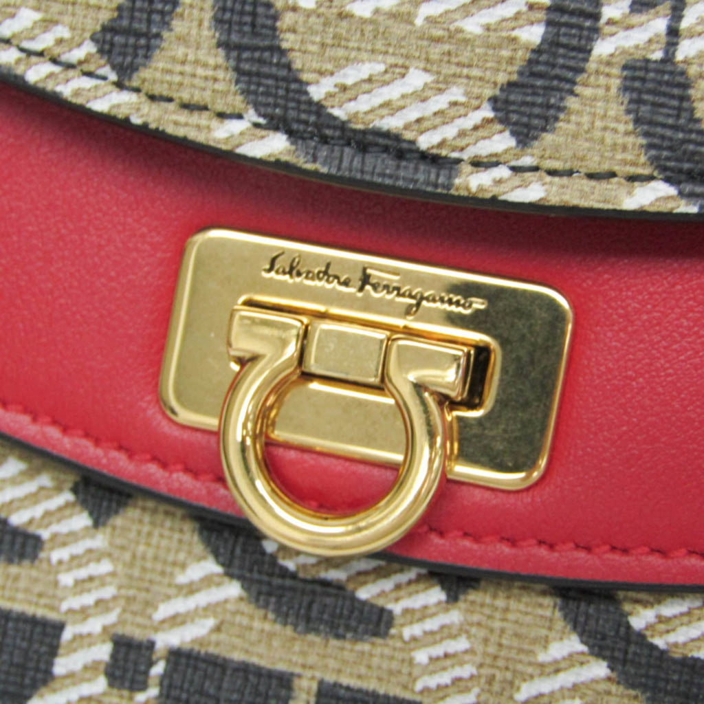Double Flap Saddle Crossbody Bag Gancini Coated Canvas