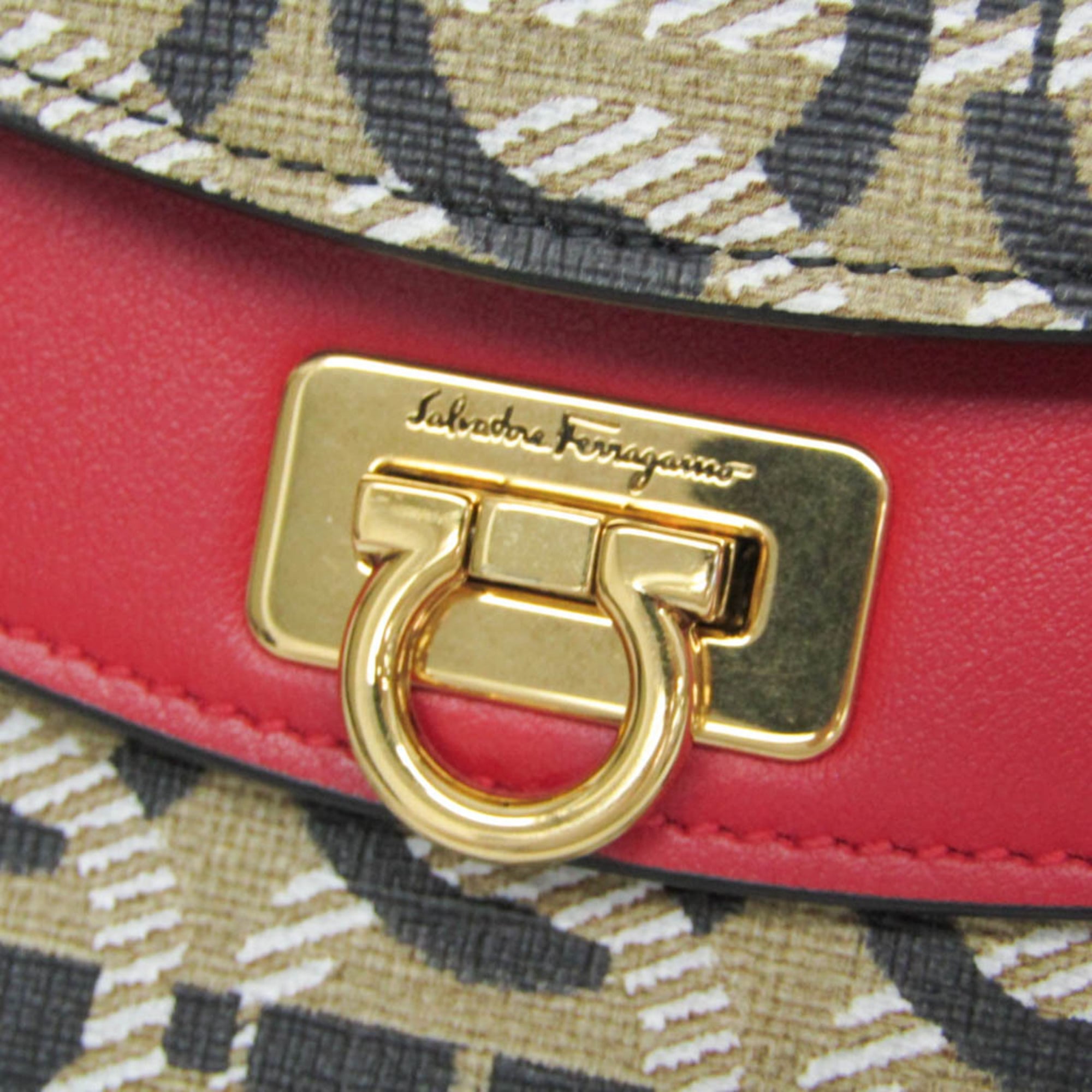 Double Flap Saddle Crossbody Bag Gancini Coated Canvas